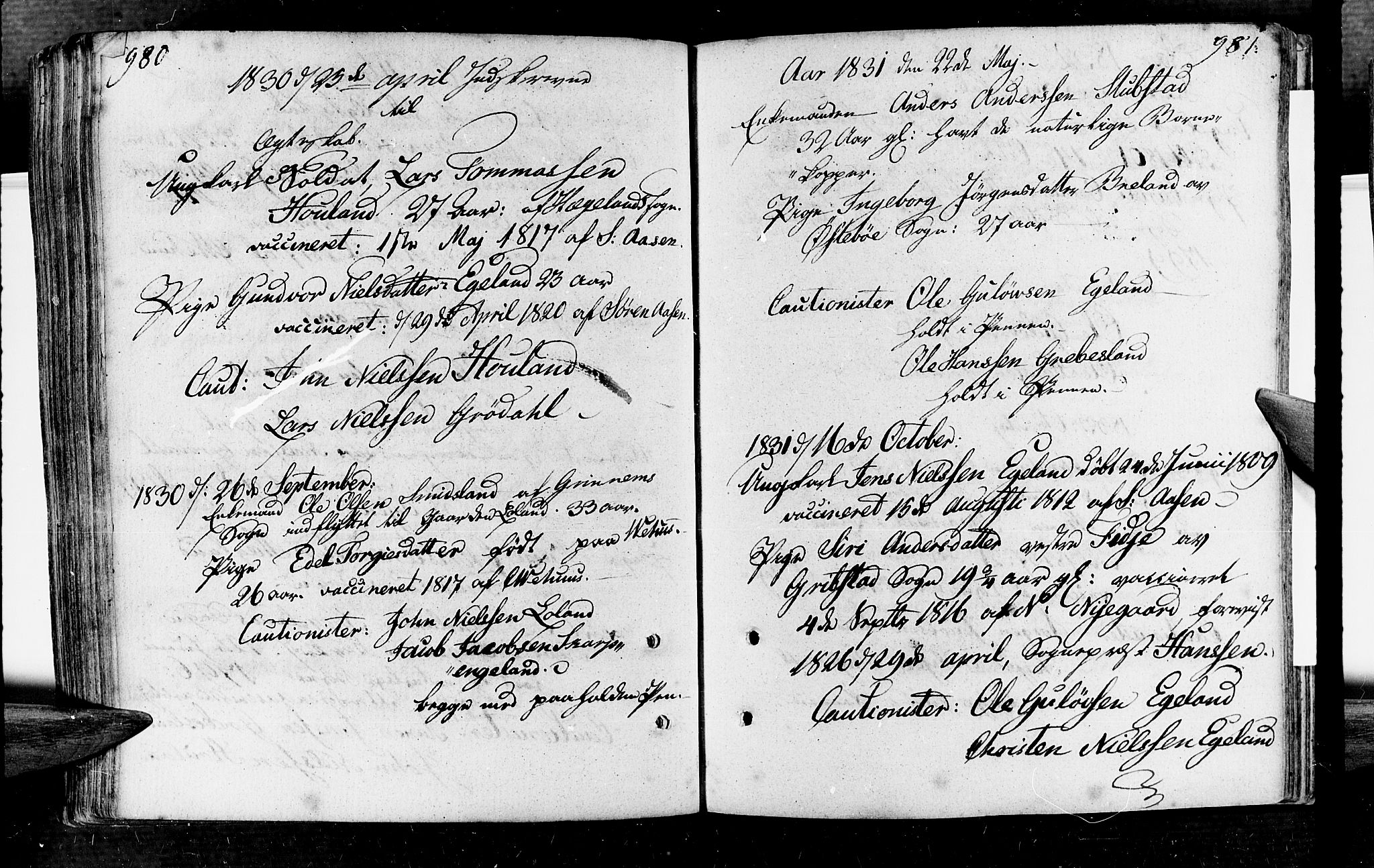 Vennesla sokneprestkontor, AV/SAK-1111-0045/Fa/Fac/L0002: Parish register (official) no. A 2, 1785-1834, p. 980-981