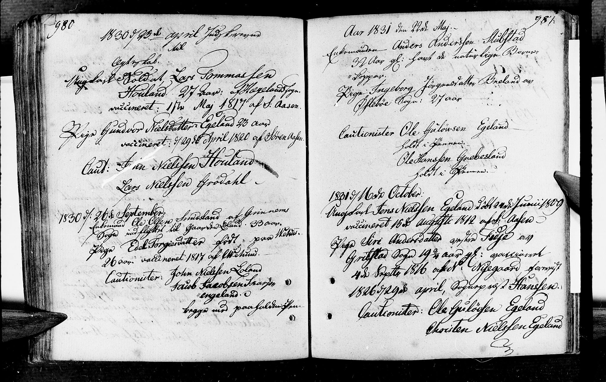 Vennesla sokneprestkontor, SAK/1111-0045/Fa/Fac/L0002: Parish register (official) no. A 2, 1785-1834, p. 980-981