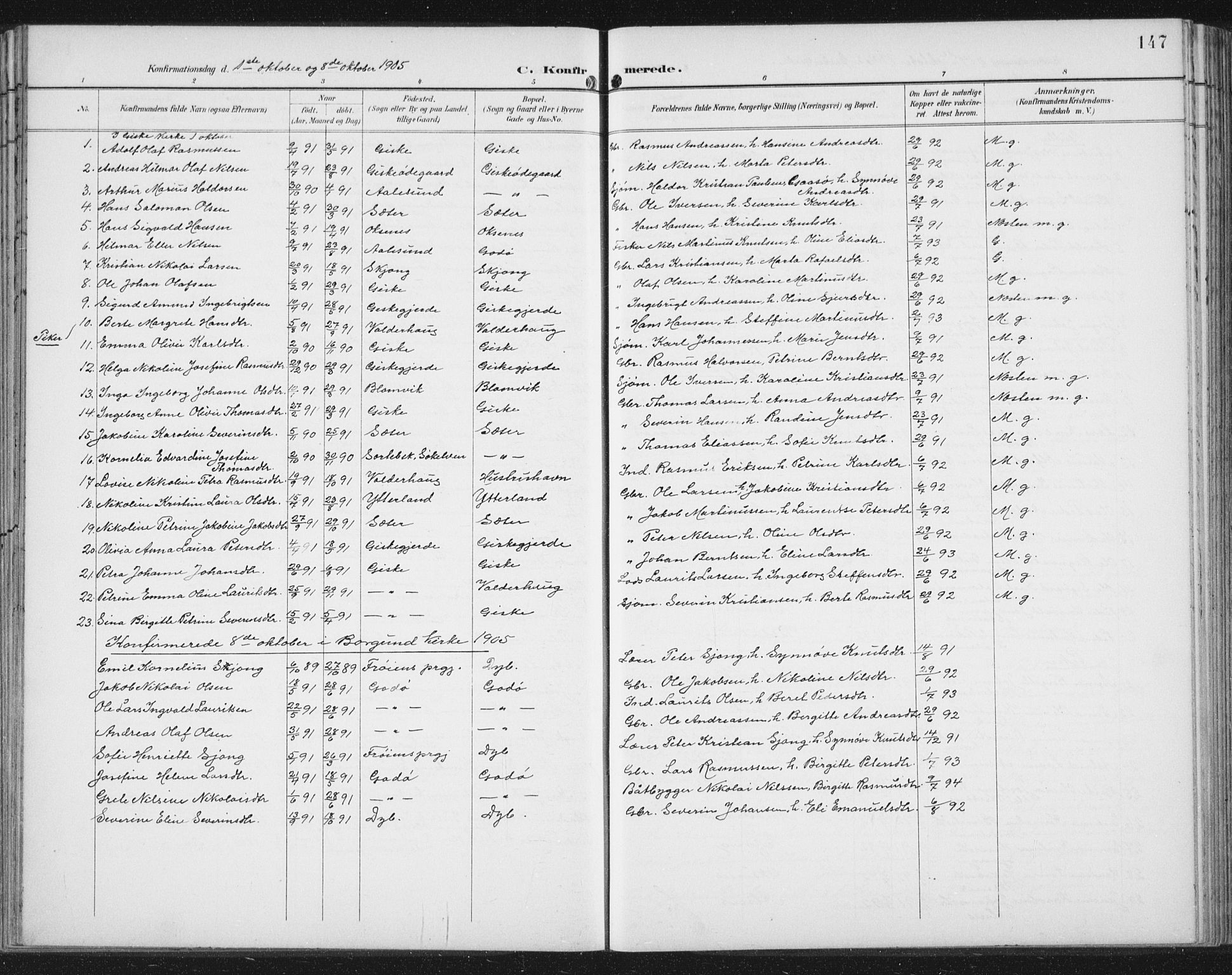 Ministerialprotokoller, klokkerbøker og fødselsregistre - Møre og Romsdal, AV/SAT-A-1454/534/L0489: Parish register (copy) no. 534C01, 1899-1941, p. 147