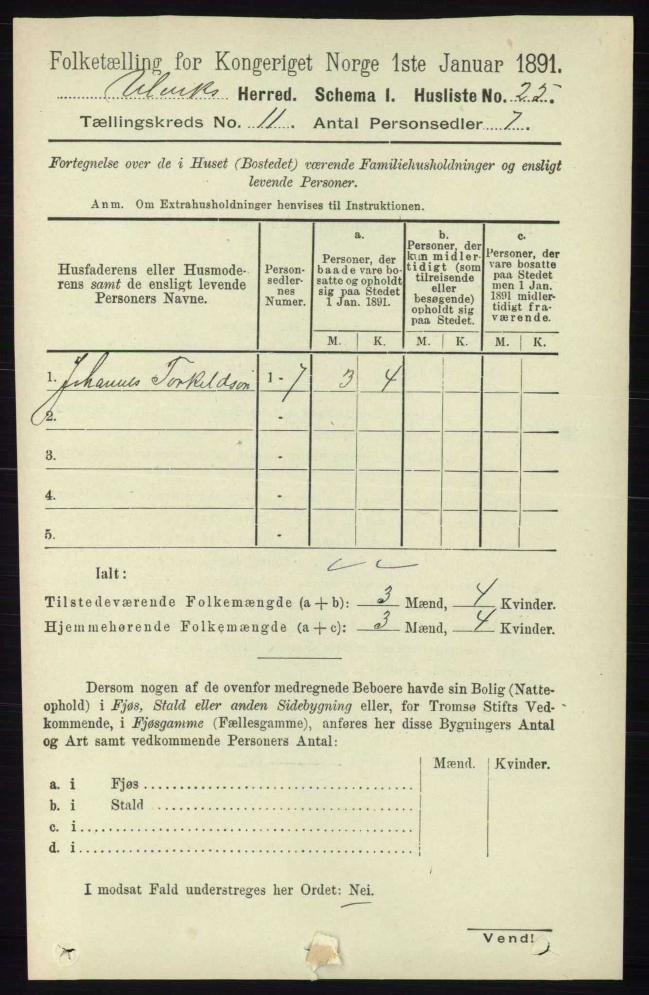 RA, 1891 census for 1233 Ulvik, 1891, p. 3464