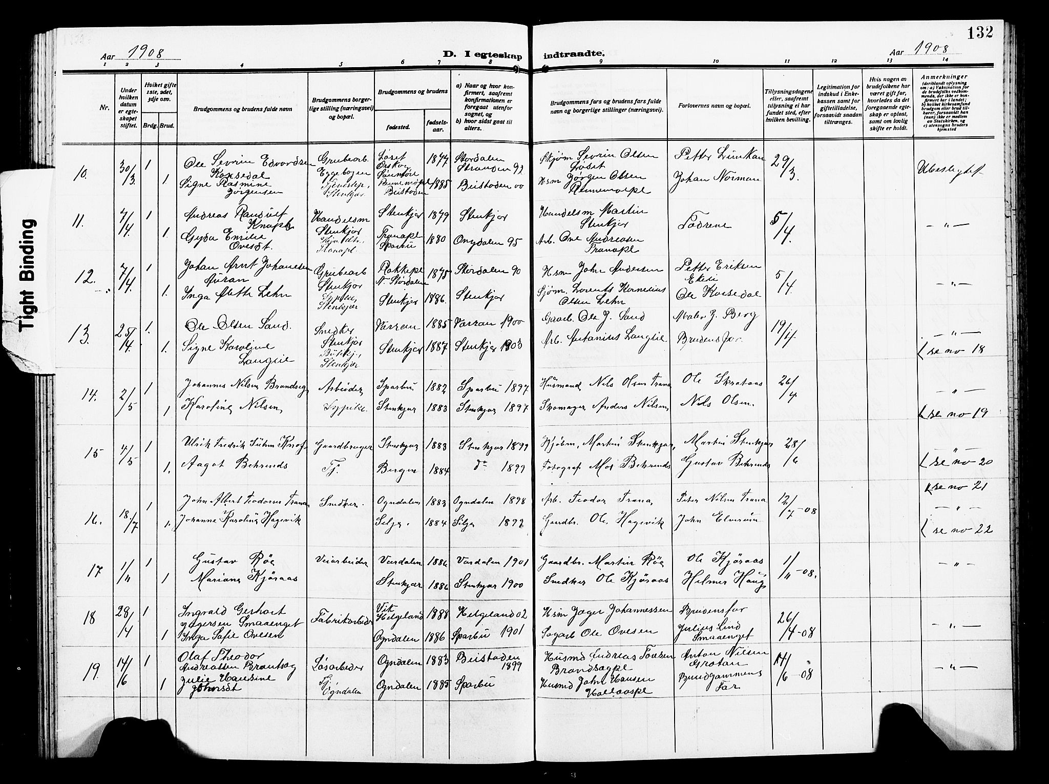 Ministerialprotokoller, klokkerbøker og fødselsregistre - Nord-Trøndelag, SAT/A-1458/739/L0376: Parish register (copy) no. 739C04, 1908-1917, p. 132