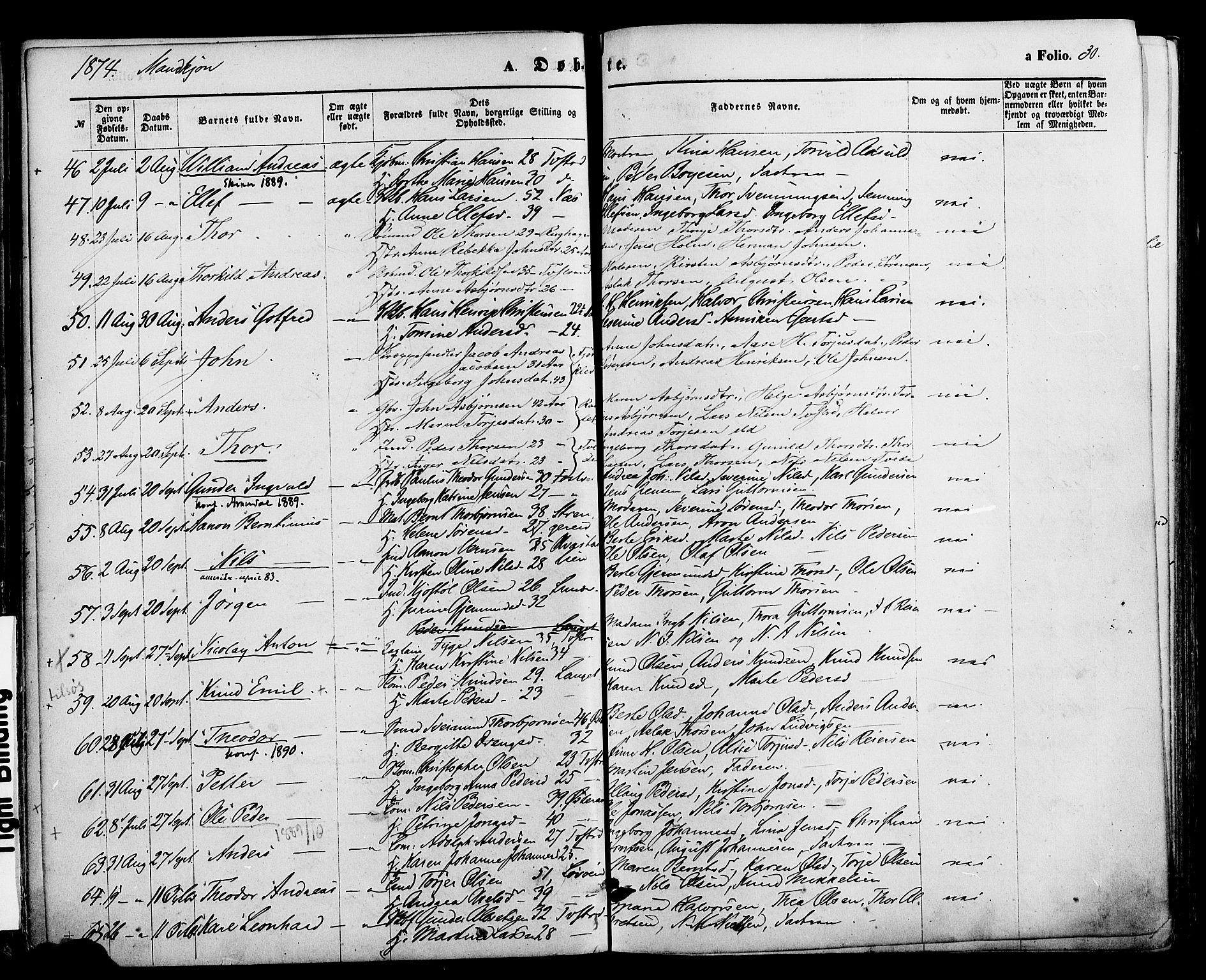 Holt sokneprestkontor, AV/SAK-1111-0021/F/Fa/L0010: Parish register (official) no. A 10, 1872-1885, p. 30