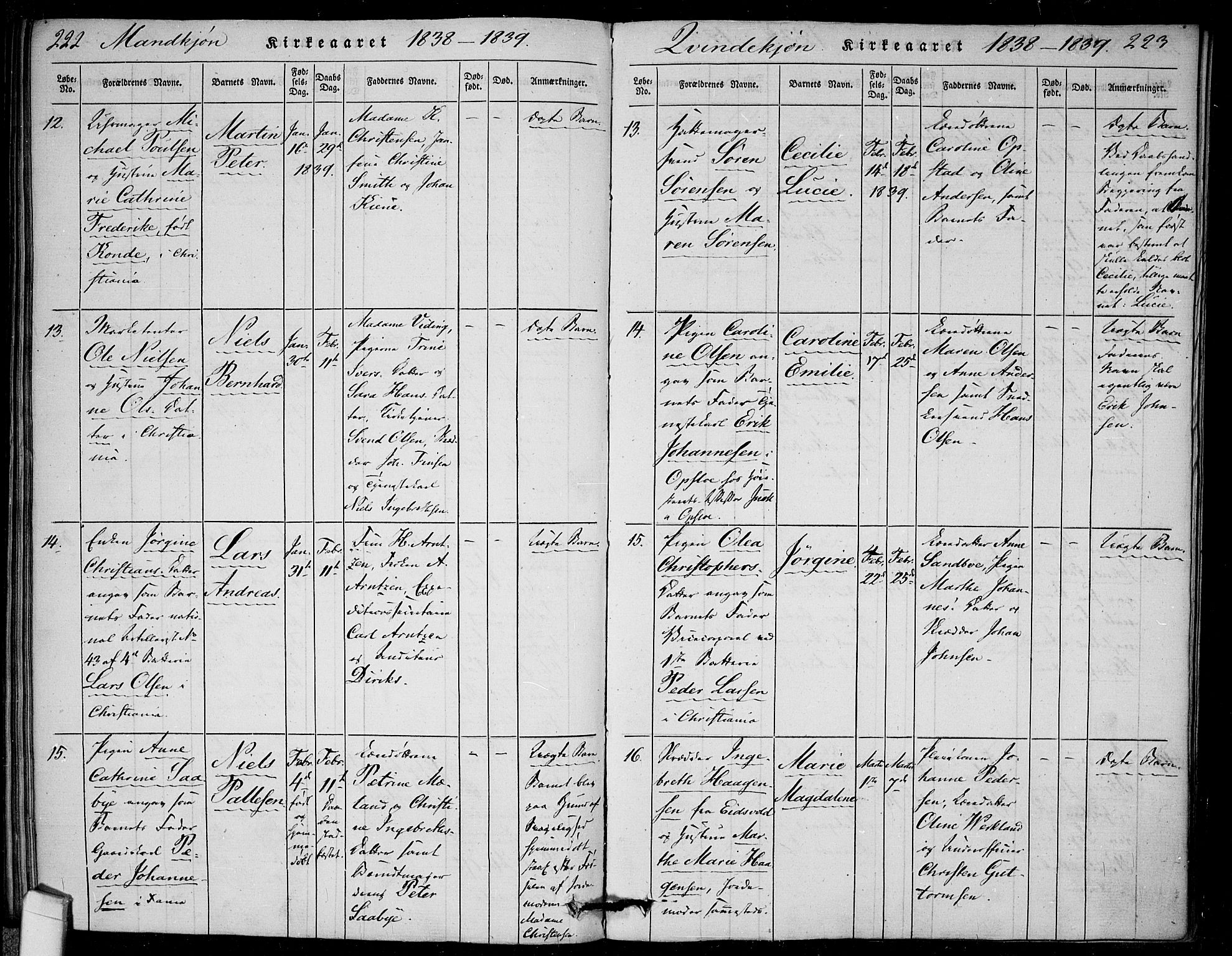 Rikshospitalet prestekontor Kirkebøker, AV/SAO-A-10309b/F/L0002: Parish register (official) no. 2, 1832-1840, p. 222-223