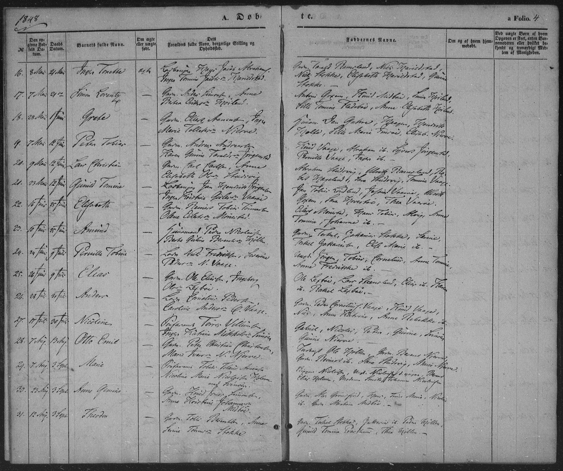 Sør-Audnedal sokneprestkontor, AV/SAK-1111-0039/F/Fa/Faa/L0002: Parish register (official) no. A 2, 1848-1867, p. 4
