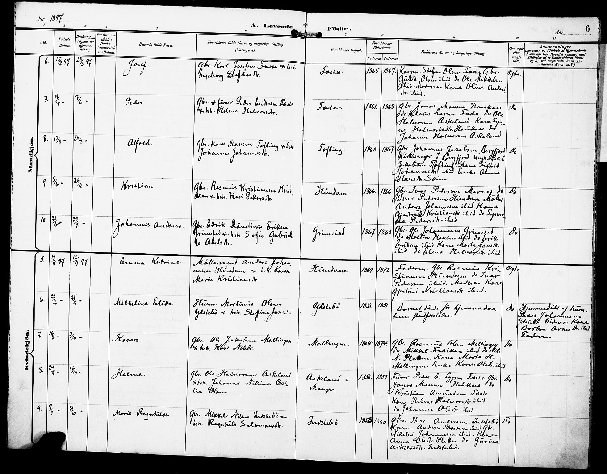 Lindås Sokneprestembete, AV/SAB-A-76701/H/Haa/Haae/L0002: Parish register (official) no. E 2, 1897-1912, p. 6