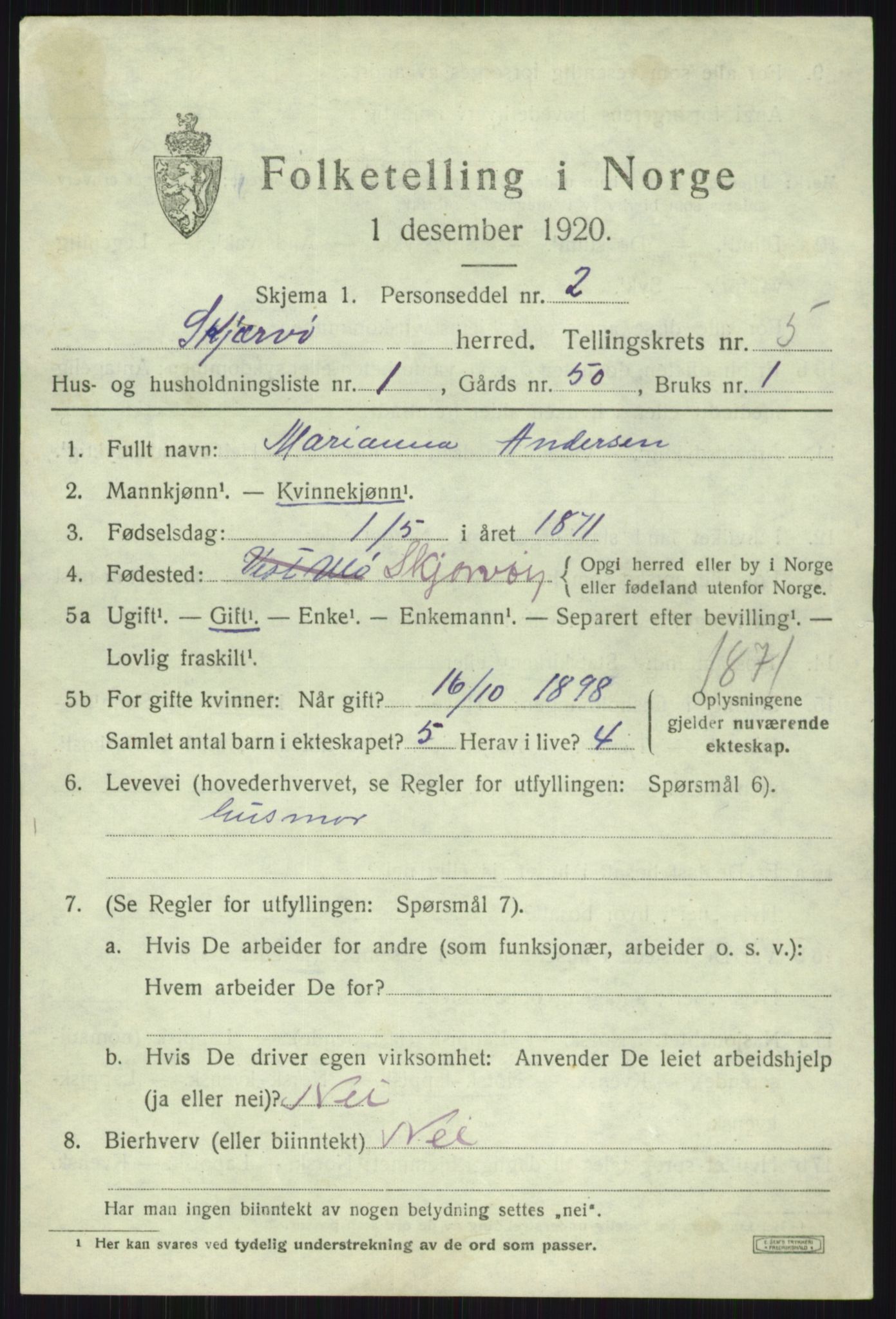 SATØ, 1920 census for Skjervøy, 1920, p. 2919