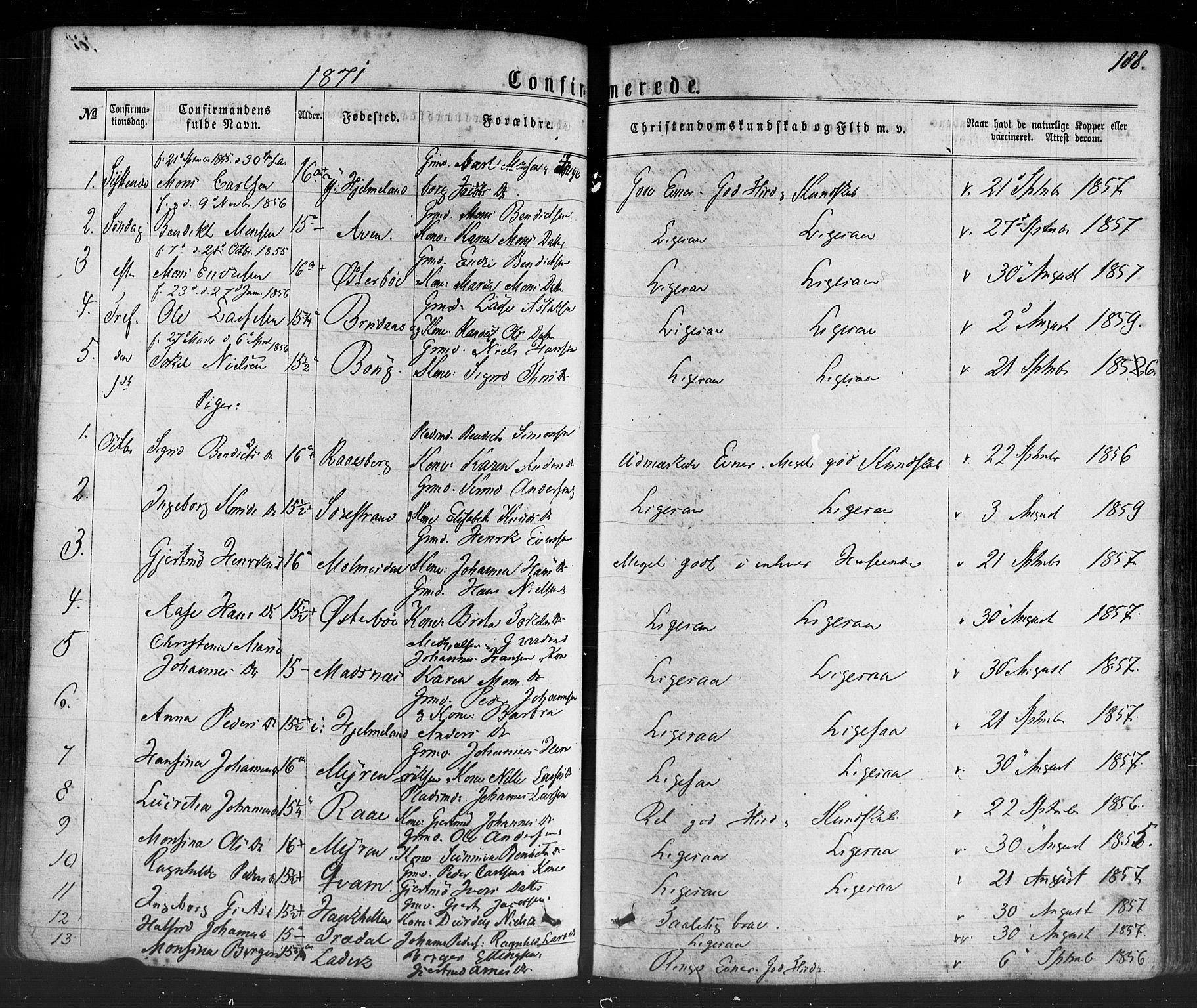 Lavik sokneprestembete, SAB/A-80901: Parish register (official) no. A 4, 1864-1881, p. 188