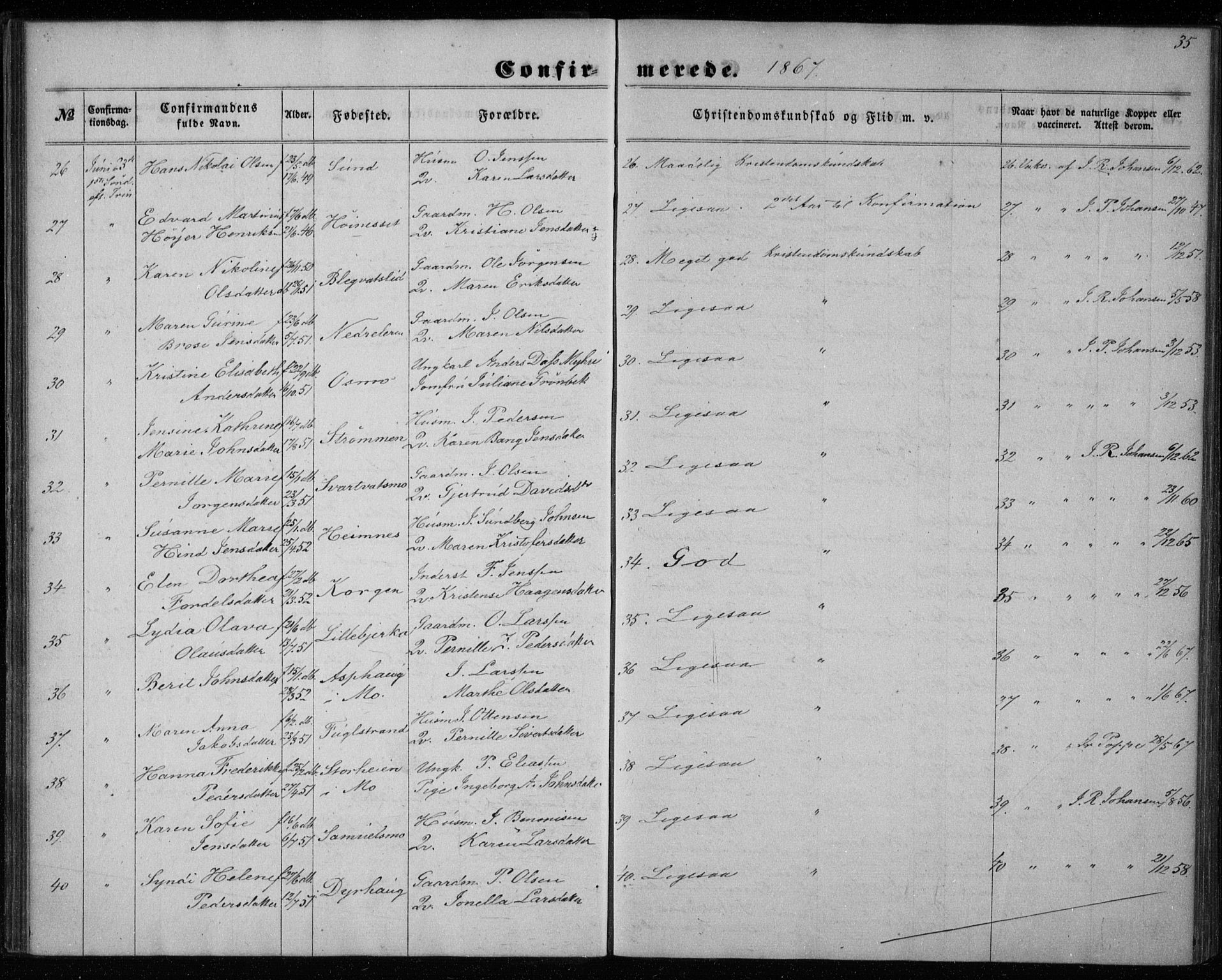 Ministerialprotokoller, klokkerbøker og fødselsregistre - Nordland, AV/SAT-A-1459/825/L0357: Parish register (official) no. 825A11, 1859-1877, p. 35