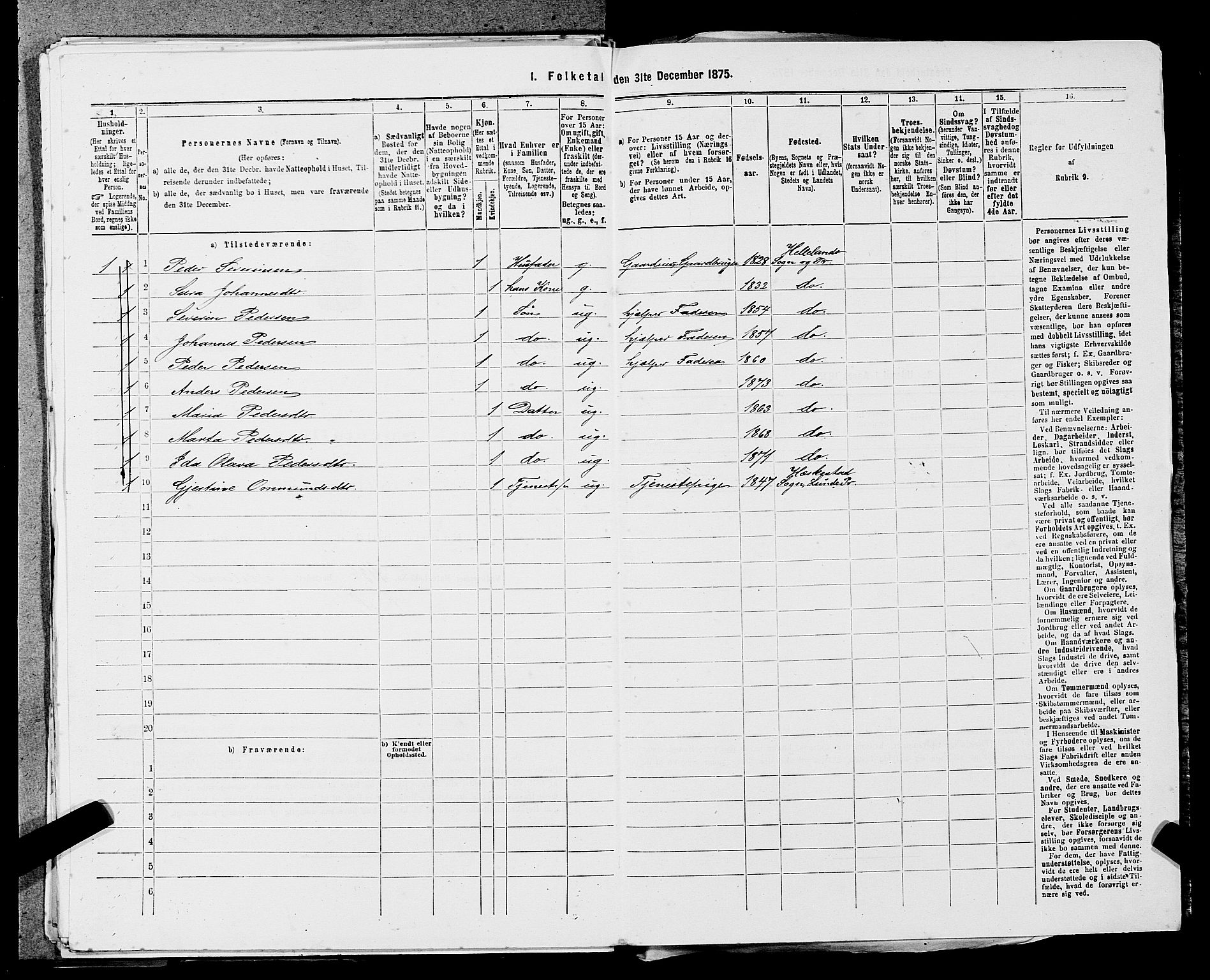 SAST, 1875 census for 1115P Helleland, 1875, p. 342