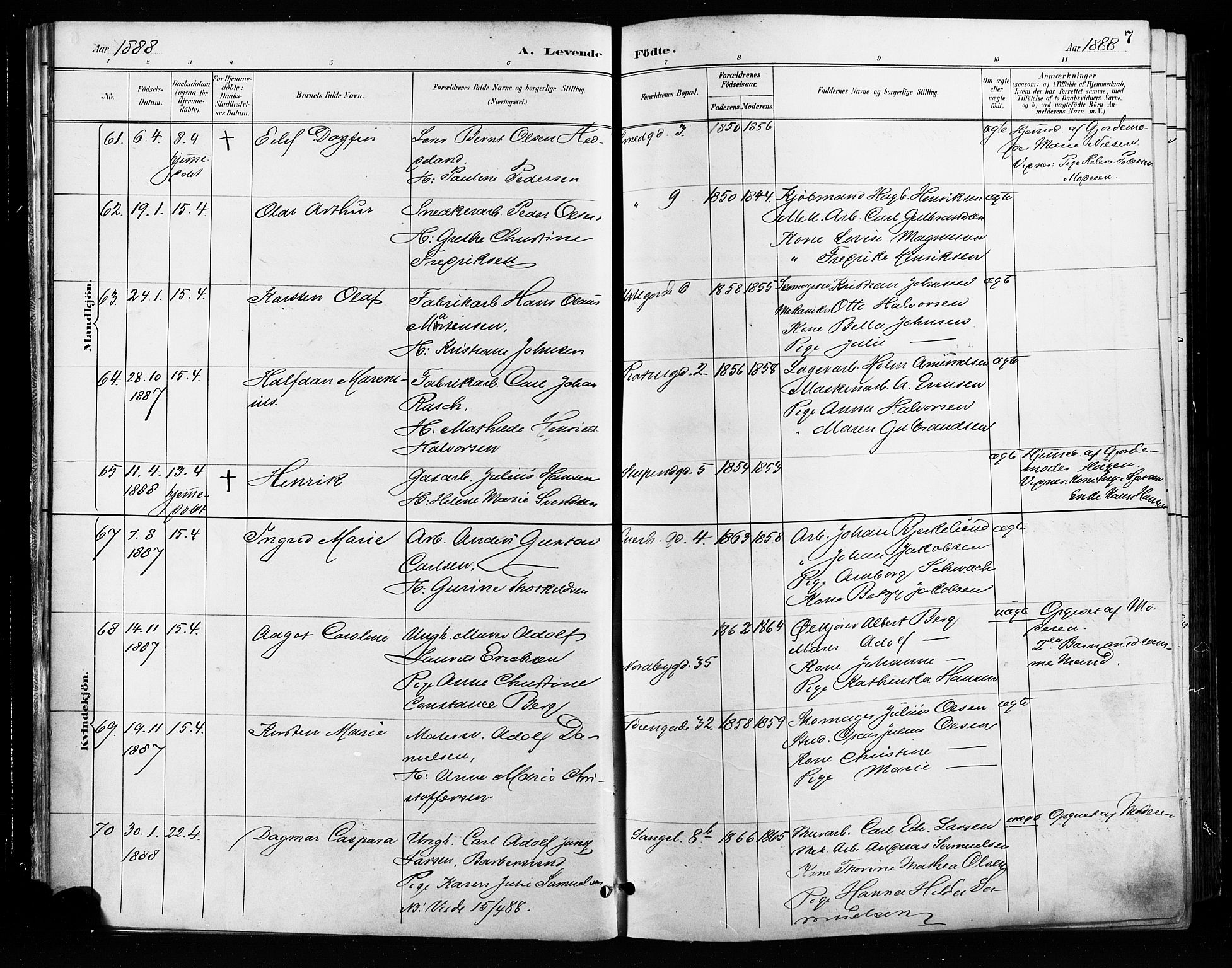 Grønland prestekontor Kirkebøker, SAO/A-10848/F/Fa/L0009: Parish register (official) no. 9, 1888-1893, p. 7