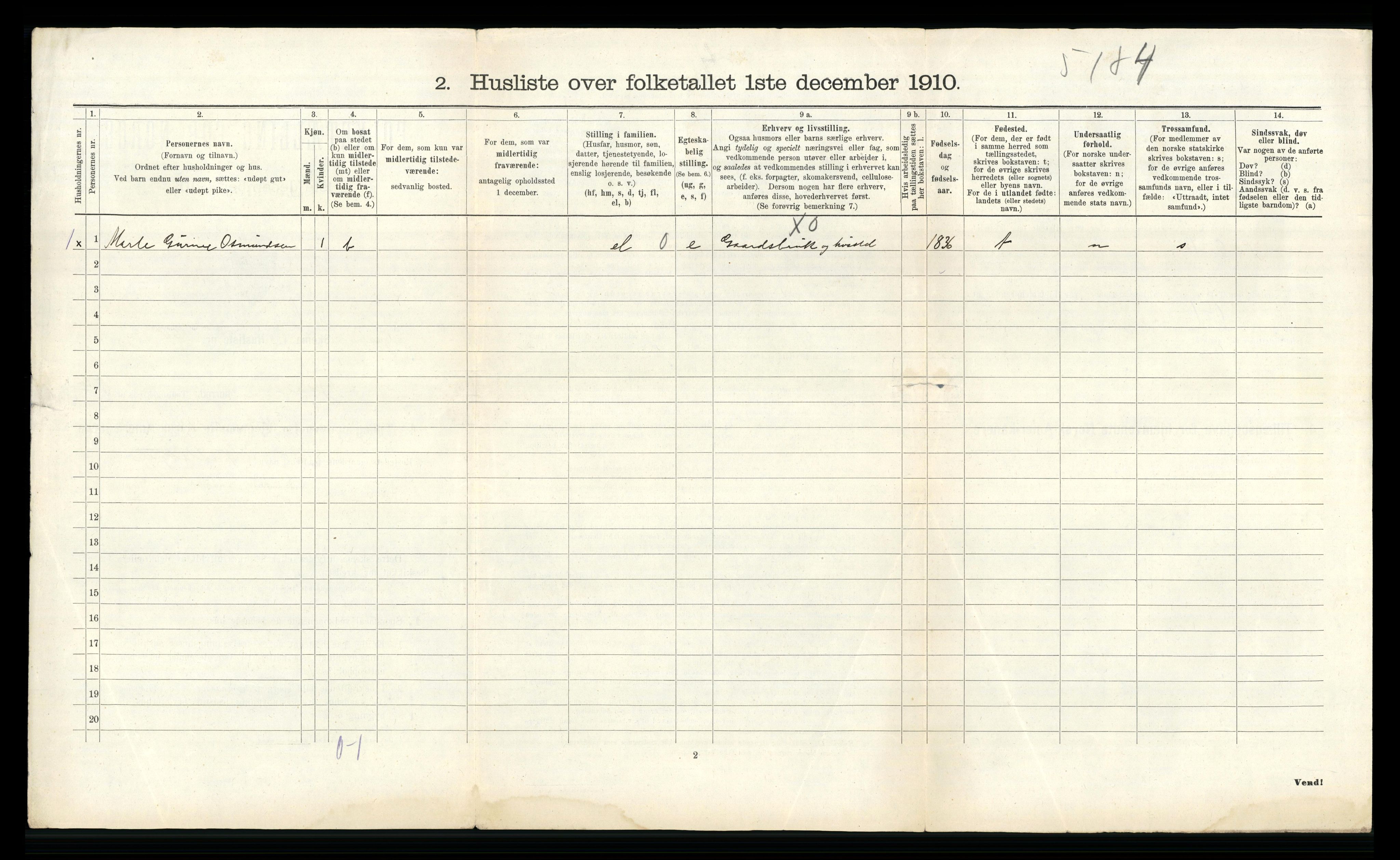 RA, 1910 census for Fjære, 1910, p. 1402