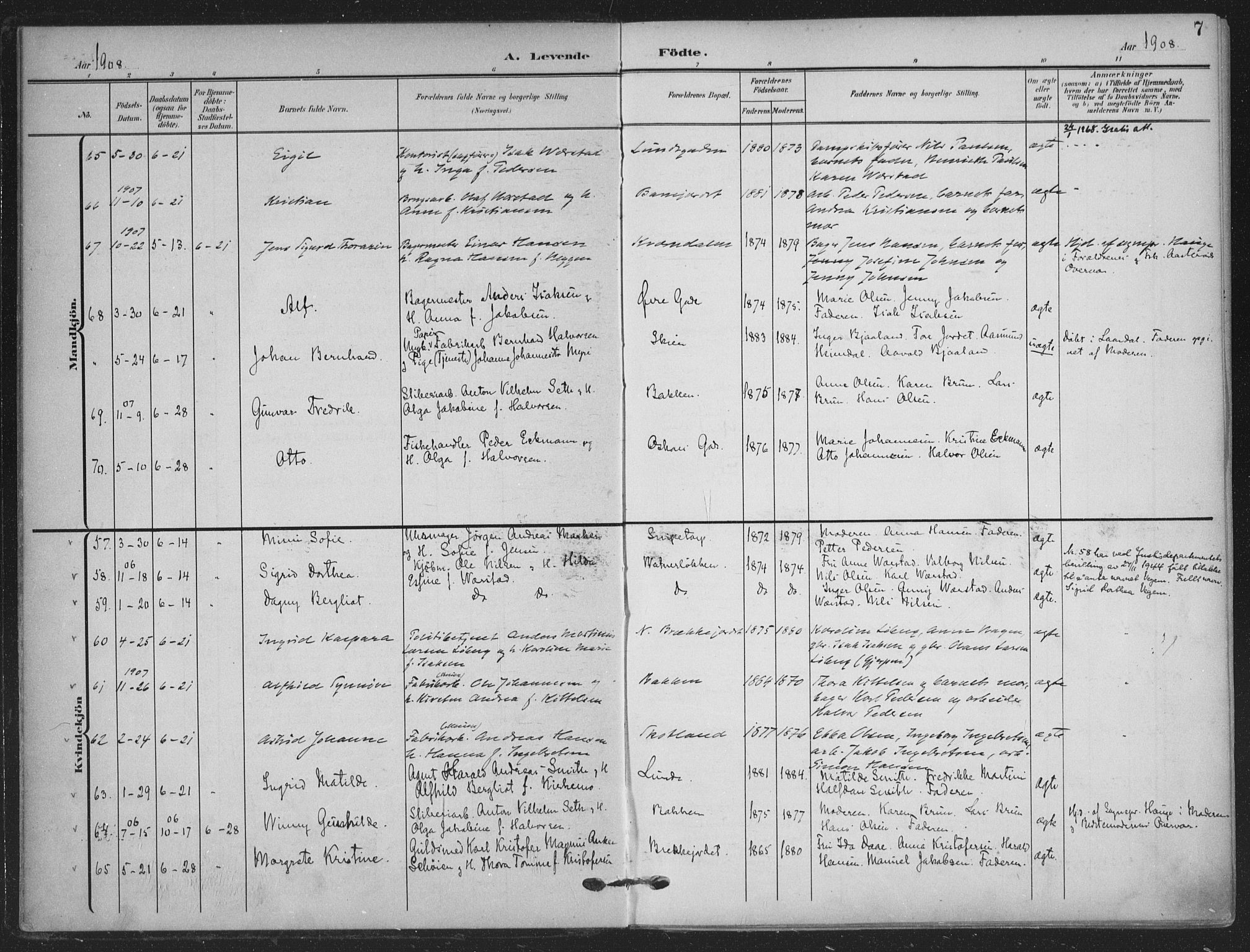 Skien kirkebøker, AV/SAKO-A-302/F/Fa/L0012: Parish register (official) no. 12, 1908-1914, p. 7