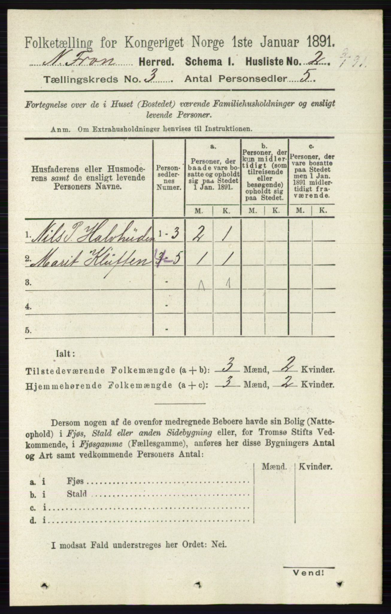 RA, 1891 census for 0518 Nord-Fron, 1891, p. 758