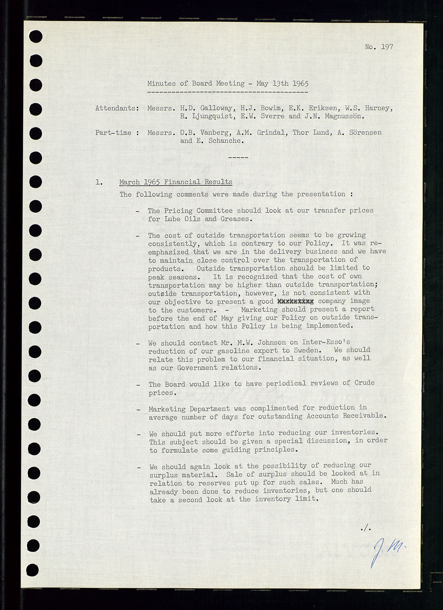 Pa 0982 - Esso Norge A/S, AV/SAST-A-100448/A/Aa/L0002/0001: Den administrerende direksjon Board minutes (styrereferater) / Den administrerende direksjon Board minutes (styrereferater), 1965, p. 110