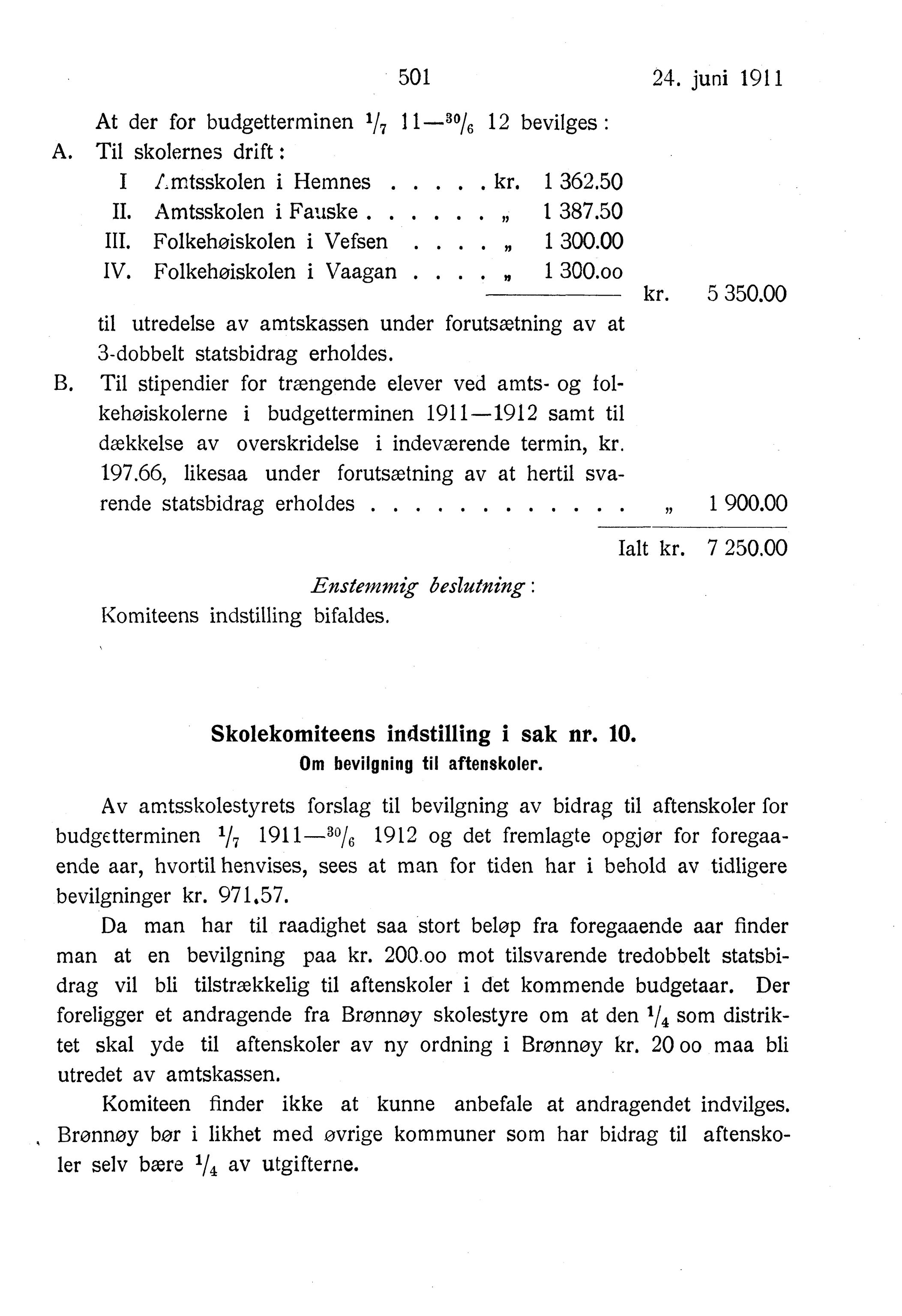 Nordland Fylkeskommune. Fylkestinget, AIN/NFK-17/176/A/Ac/L0034: Fylkestingsforhandlinger 1911, 1911