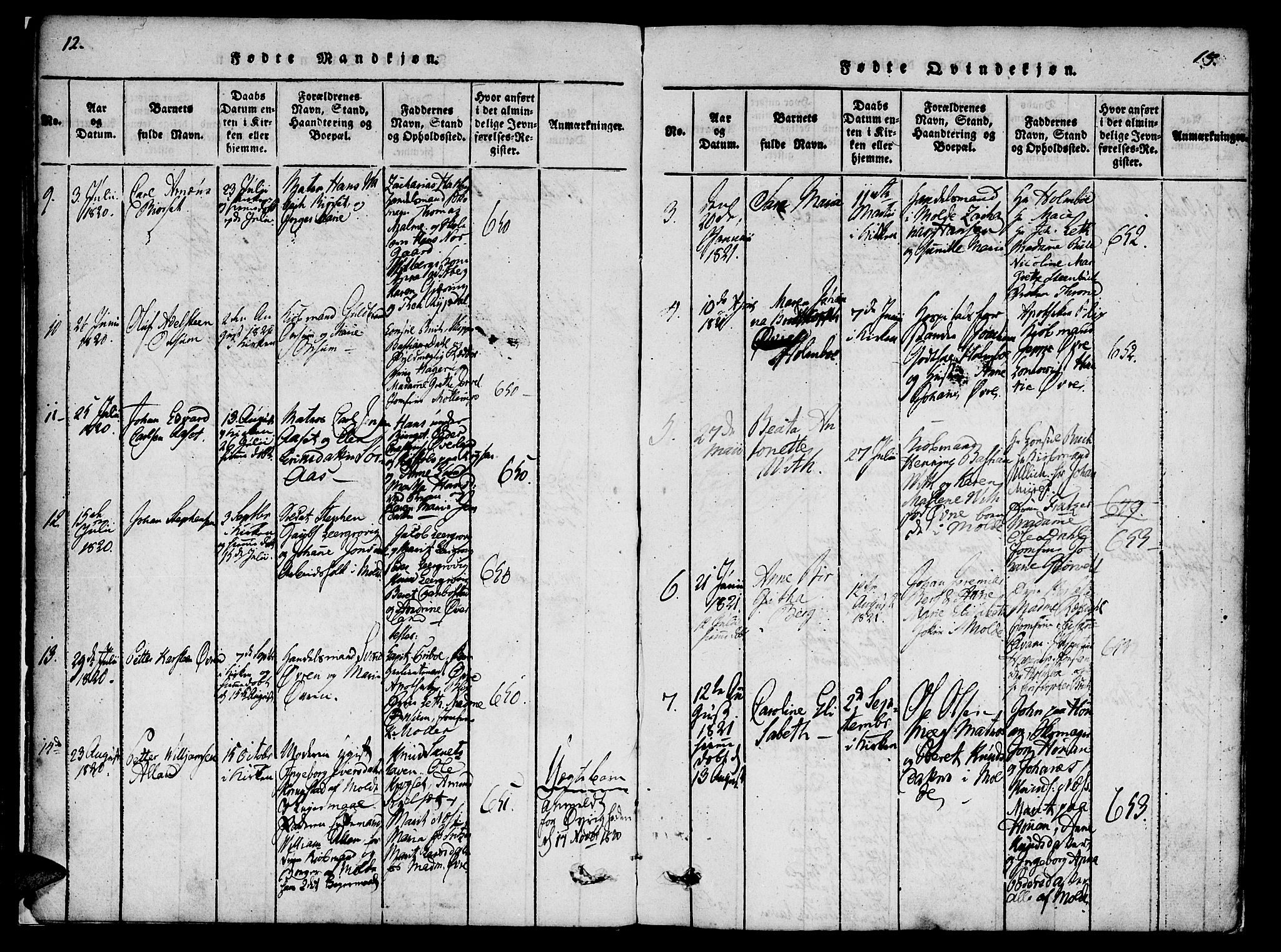 Ministerialprotokoller, klokkerbøker og fødselsregistre - Møre og Romsdal, SAT/A-1454/558/L0688: Parish register (official) no. 558A02, 1818-1843, p. 12-13