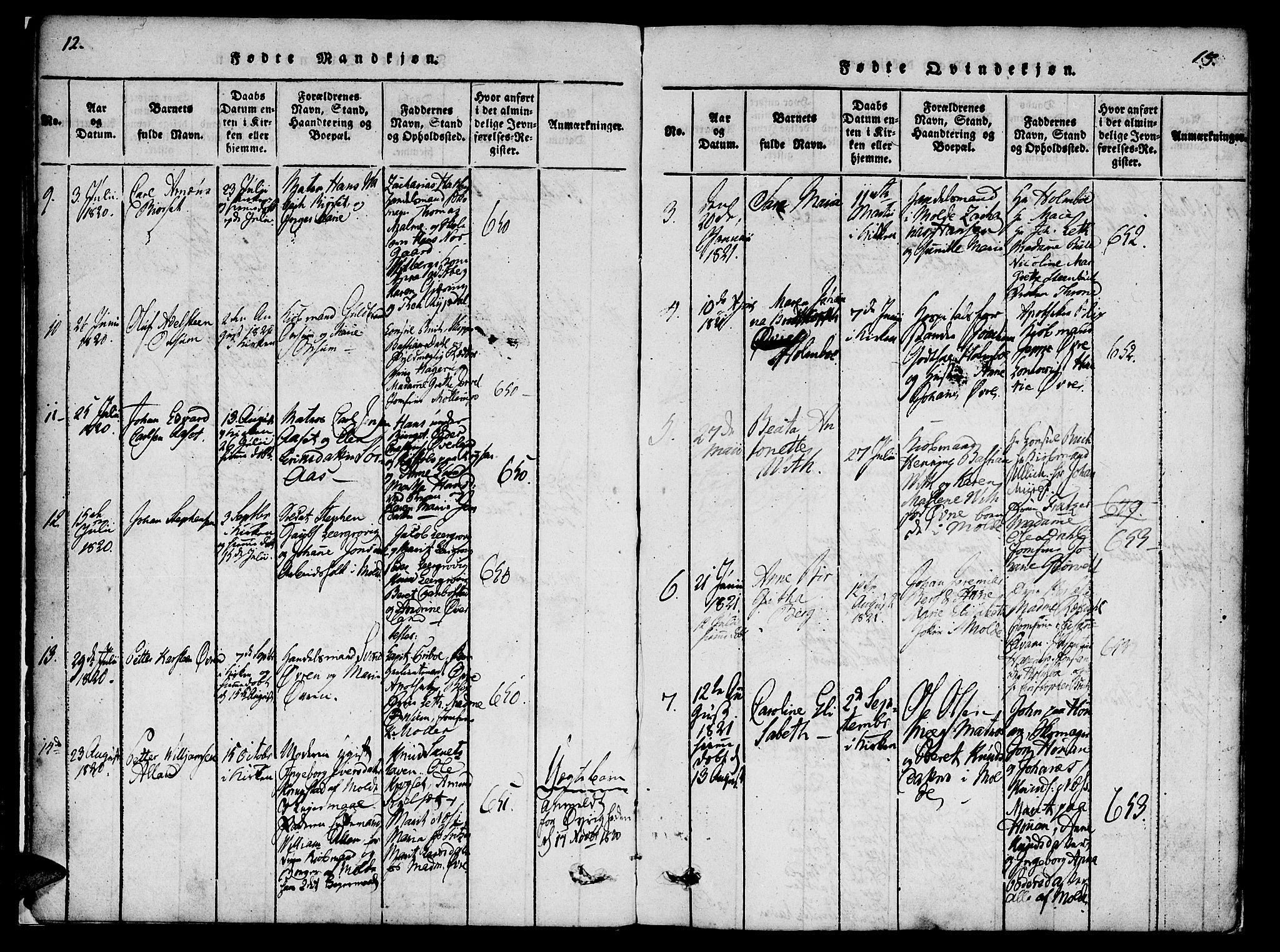Ministerialprotokoller, klokkerbøker og fødselsregistre - Møre og Romsdal, AV/SAT-A-1454/558/L0688: Parish register (official) no. 558A02, 1818-1843, p. 12-13