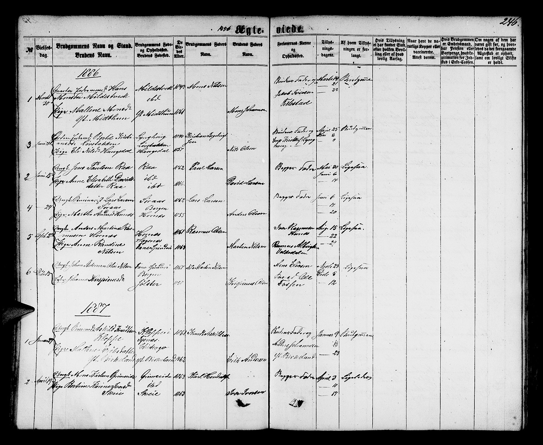 Fana Sokneprestembete, SAB/A-75101/H/Hab/Habb/L0003: Parish register (copy) no. B 3, 1861-1888, p. 246