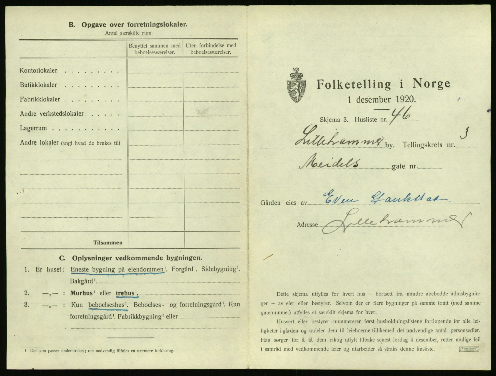 SAH, 1920 census for Lillehammer, 1920, p. 396