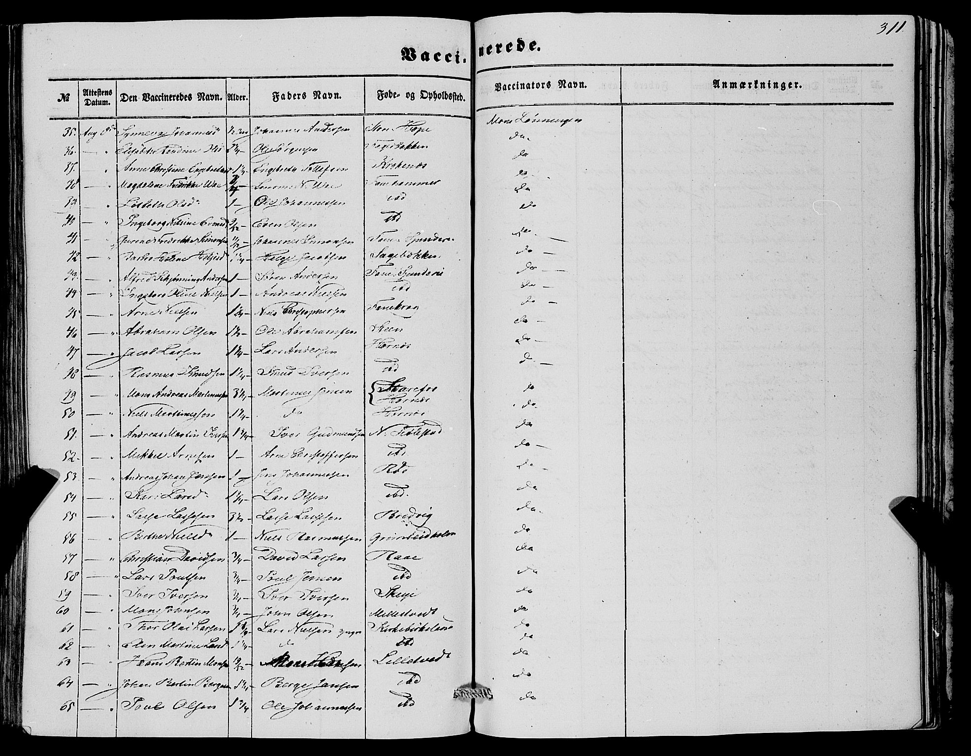 Fana Sokneprestembete, AV/SAB-A-75101/H/Haa/Haaa/L0011: Parish register (official) no. A 11, 1851-1862, p. 311