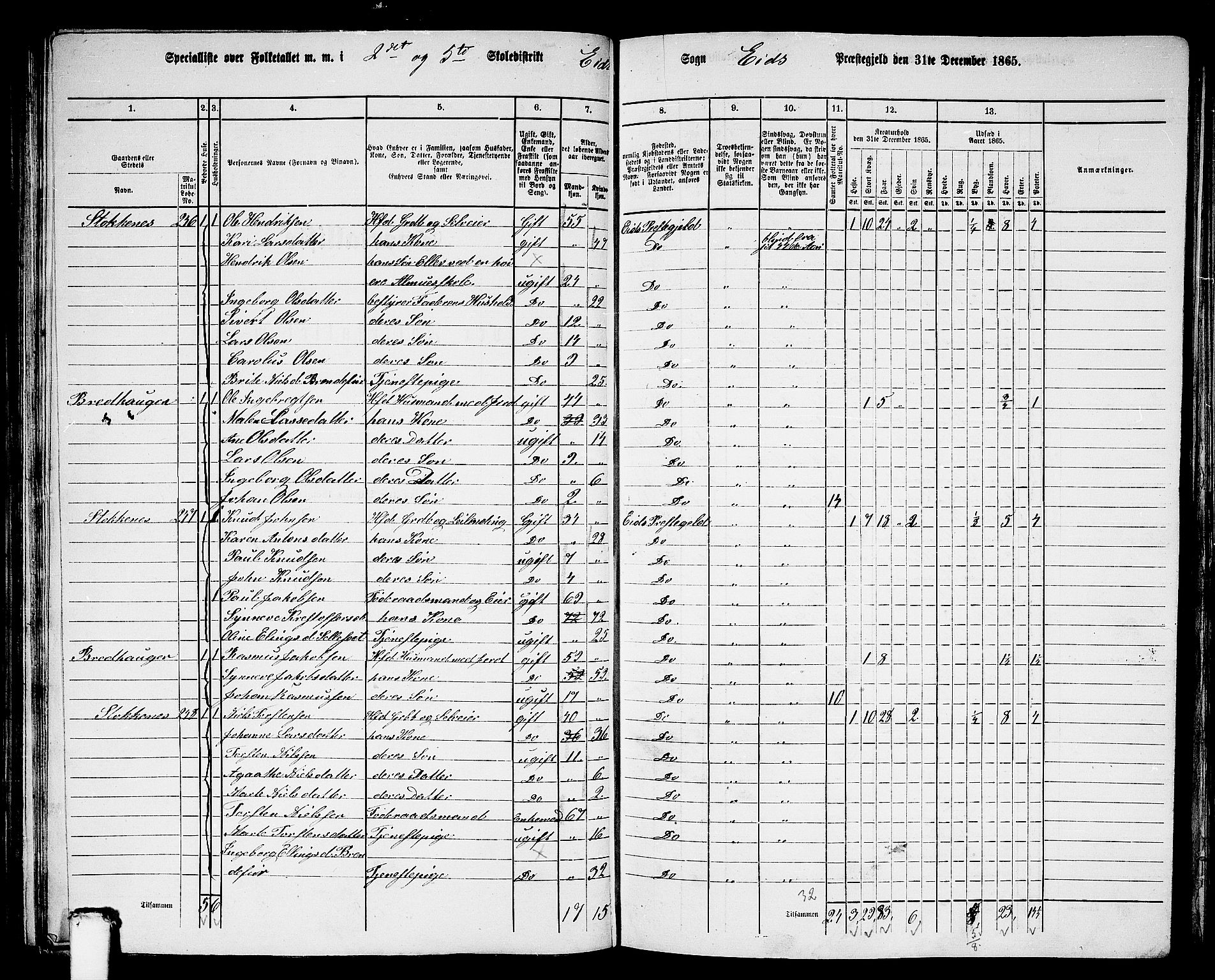 RA, 1865 census for Eid, 1865, p. 98