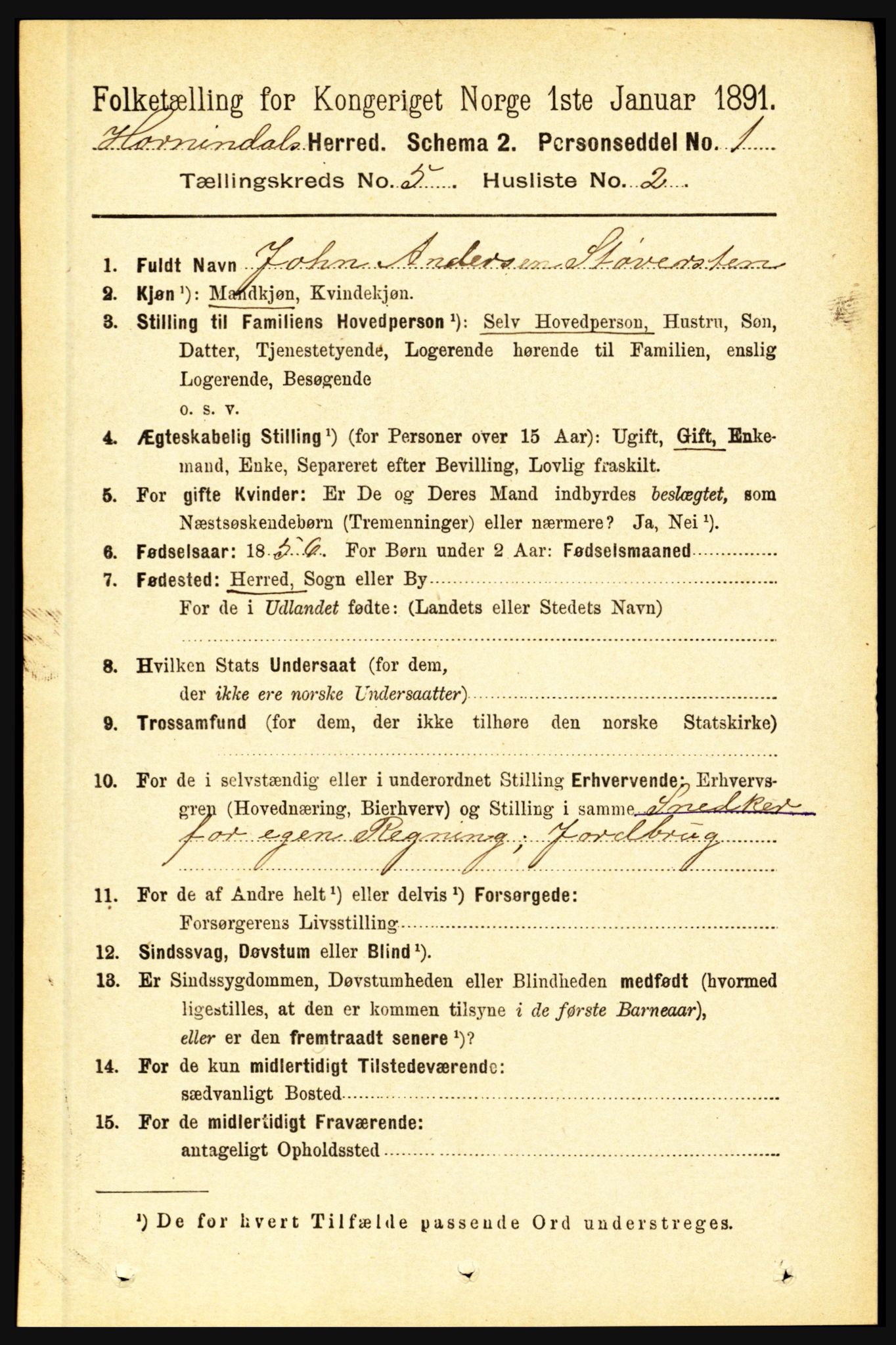 RA, 1891 census for 1444 Hornindal, 1891, p. 1146