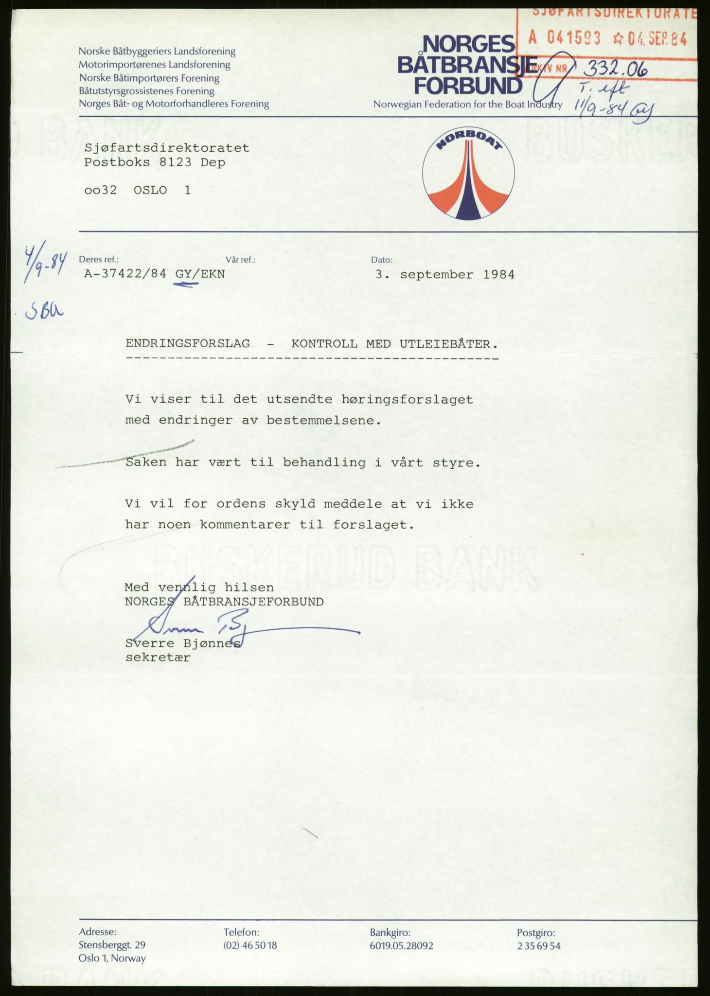 Sjøfartsdirektoratet med forløpere, generelt arkiv, AV/RA-S-1407/D/Du/Duc/L0642/0001: Skipskontrollen - Forskrifter / Forskrift om utleiebåter (2 mapper), 1978-1987, p. 403