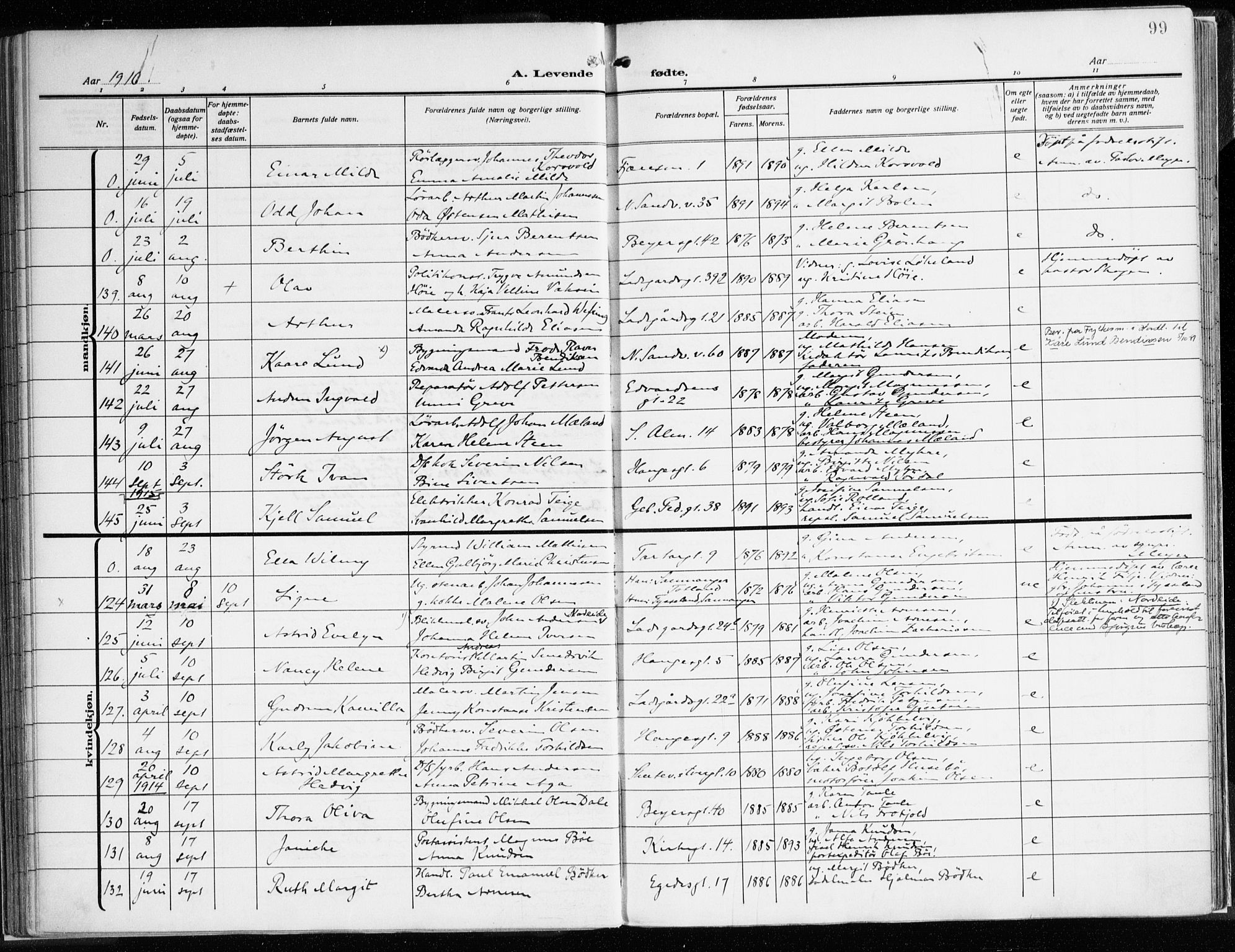 Sandviken Sokneprestembete, AV/SAB-A-77601/H/Ha/L0007: Parish register (official) no. B 4, 1912-1924, p. 99