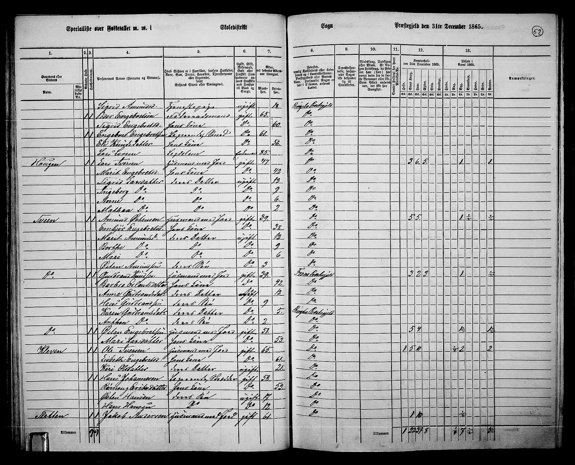 RA, 1865 census for Ringebu, 1865, p. 43