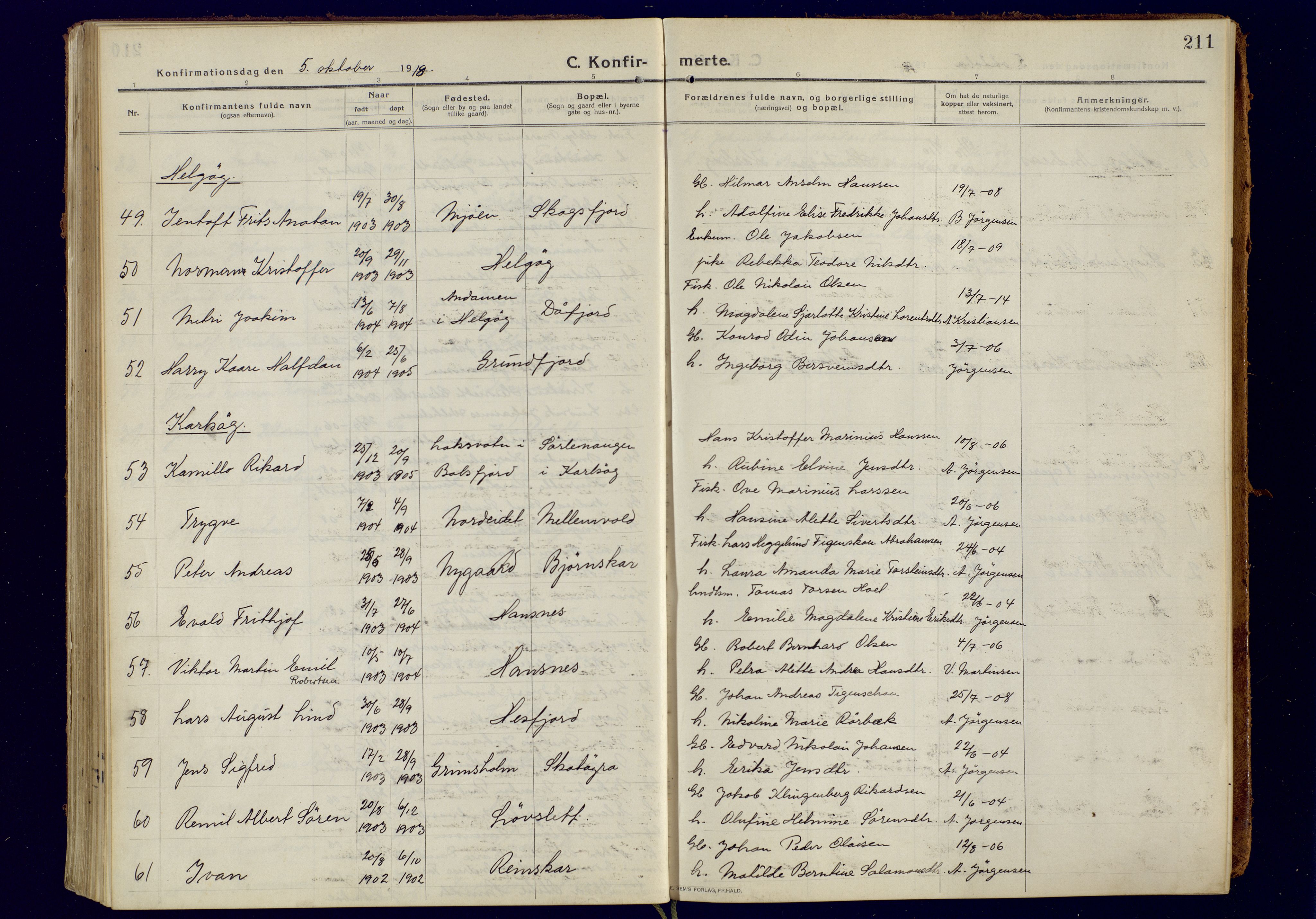 Tromsøysund sokneprestkontor, AV/SATØ-S-1304/G/Ga/L0008kirke: Parish register (official) no. 8, 1914-1922, p. 211