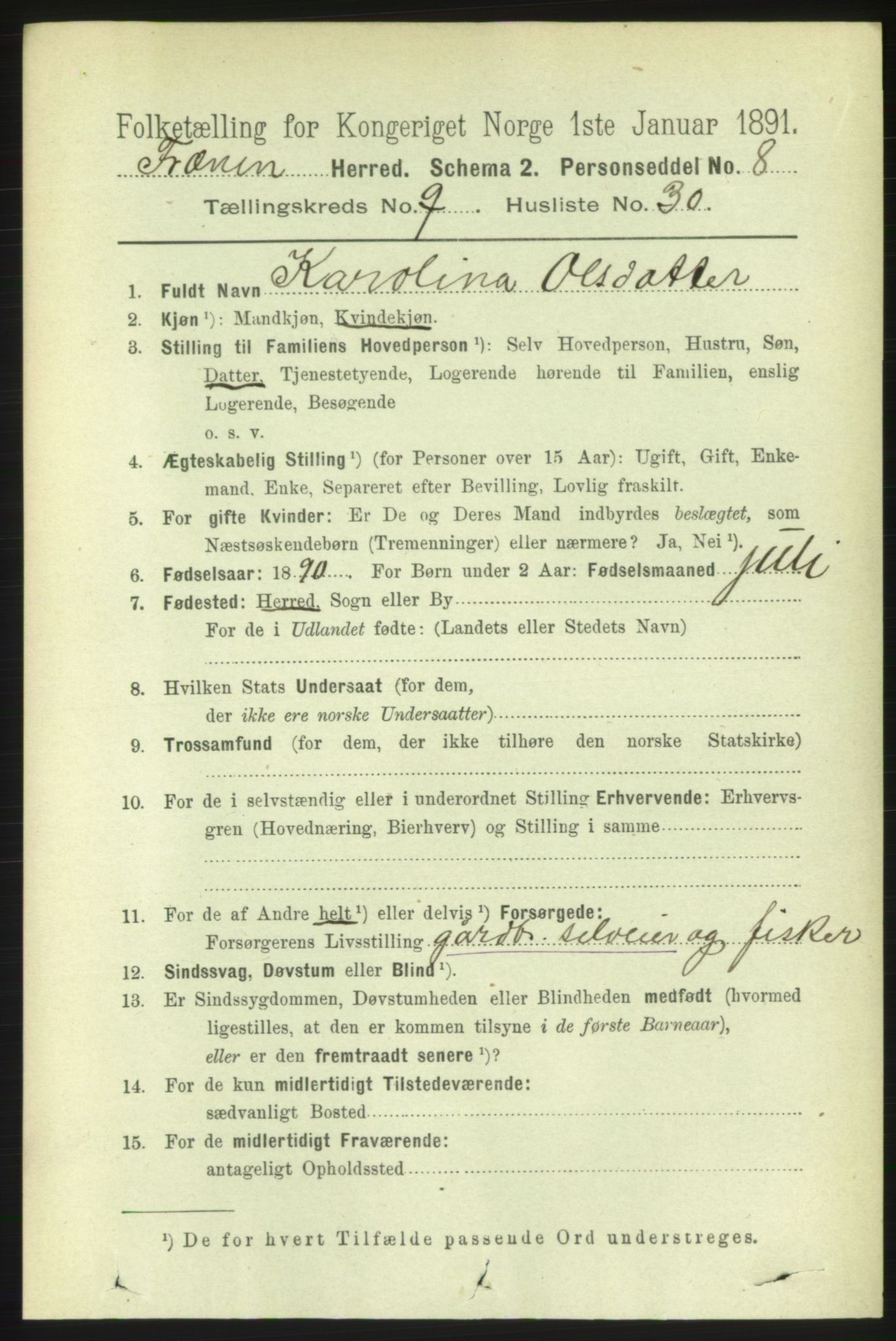 RA, 1891 census for 1548 Fræna, 1891, p. 3034