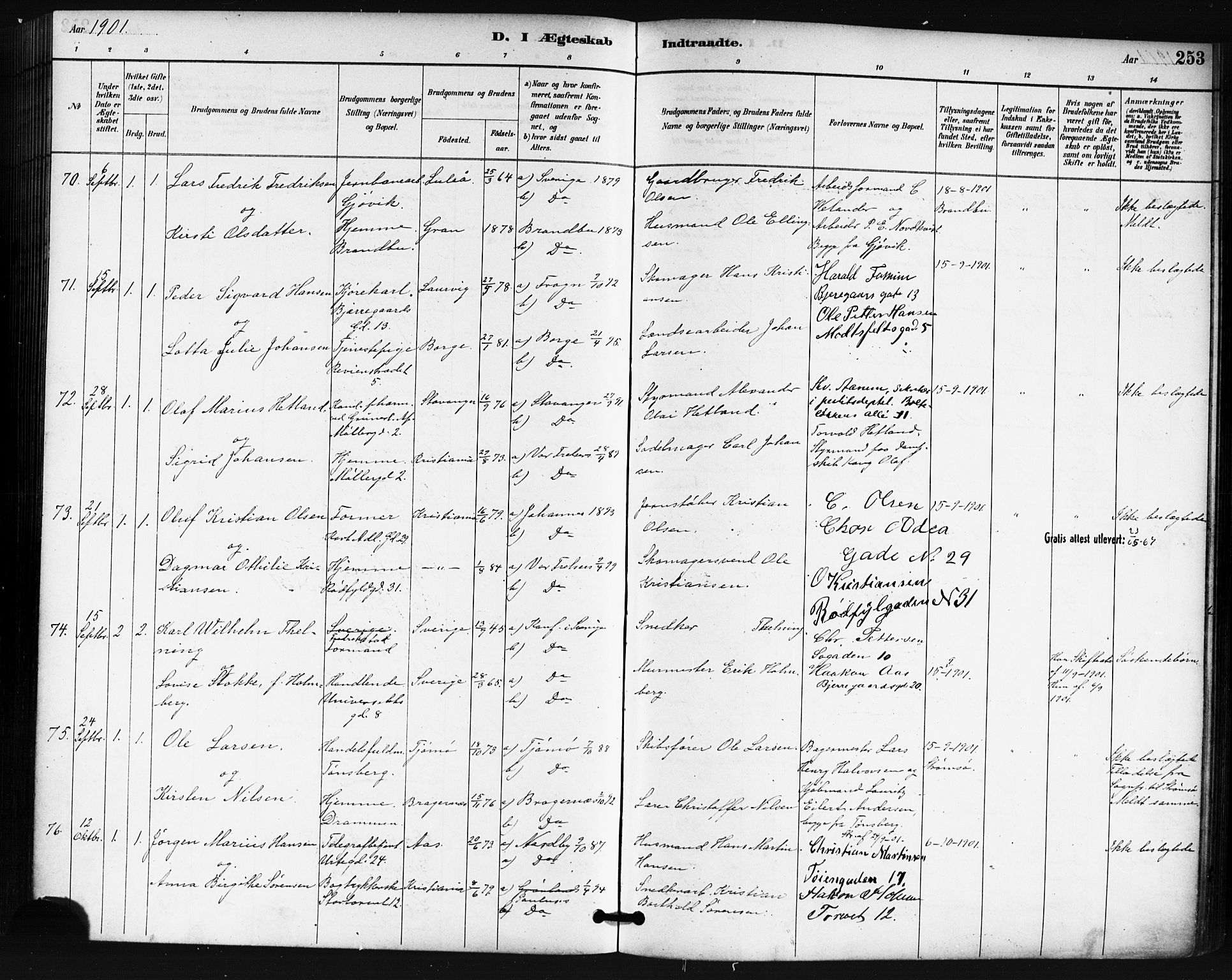 Oslo domkirke Kirkebøker, SAO/A-10752/F/Fa/L0032: Parish register (official) no. 32, 1885-1902, p. 253