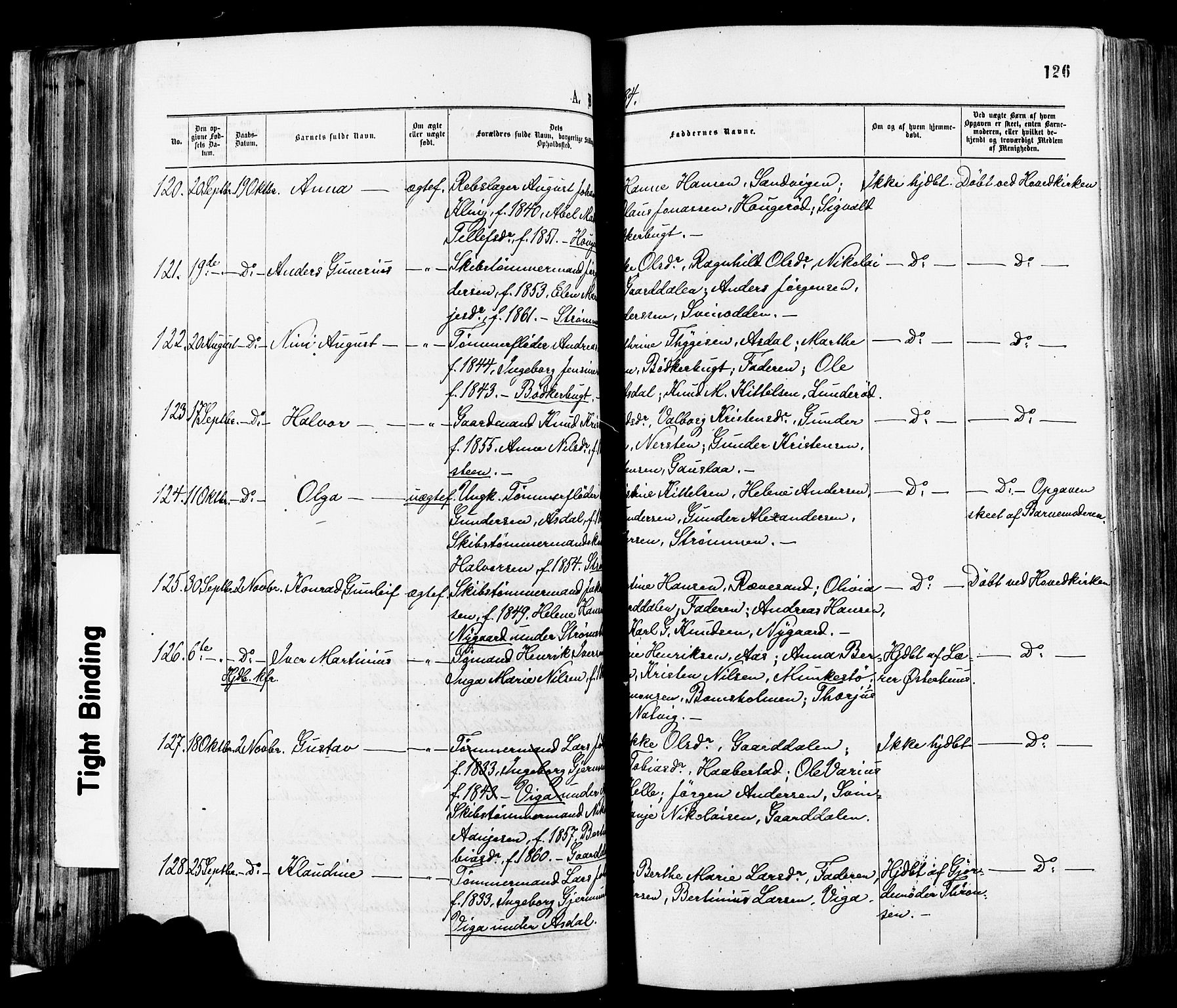 Øyestad sokneprestkontor, AV/SAK-1111-0049/F/Fa/L0016: Parish register (official) no. A 16, 1874-1886, p. 126