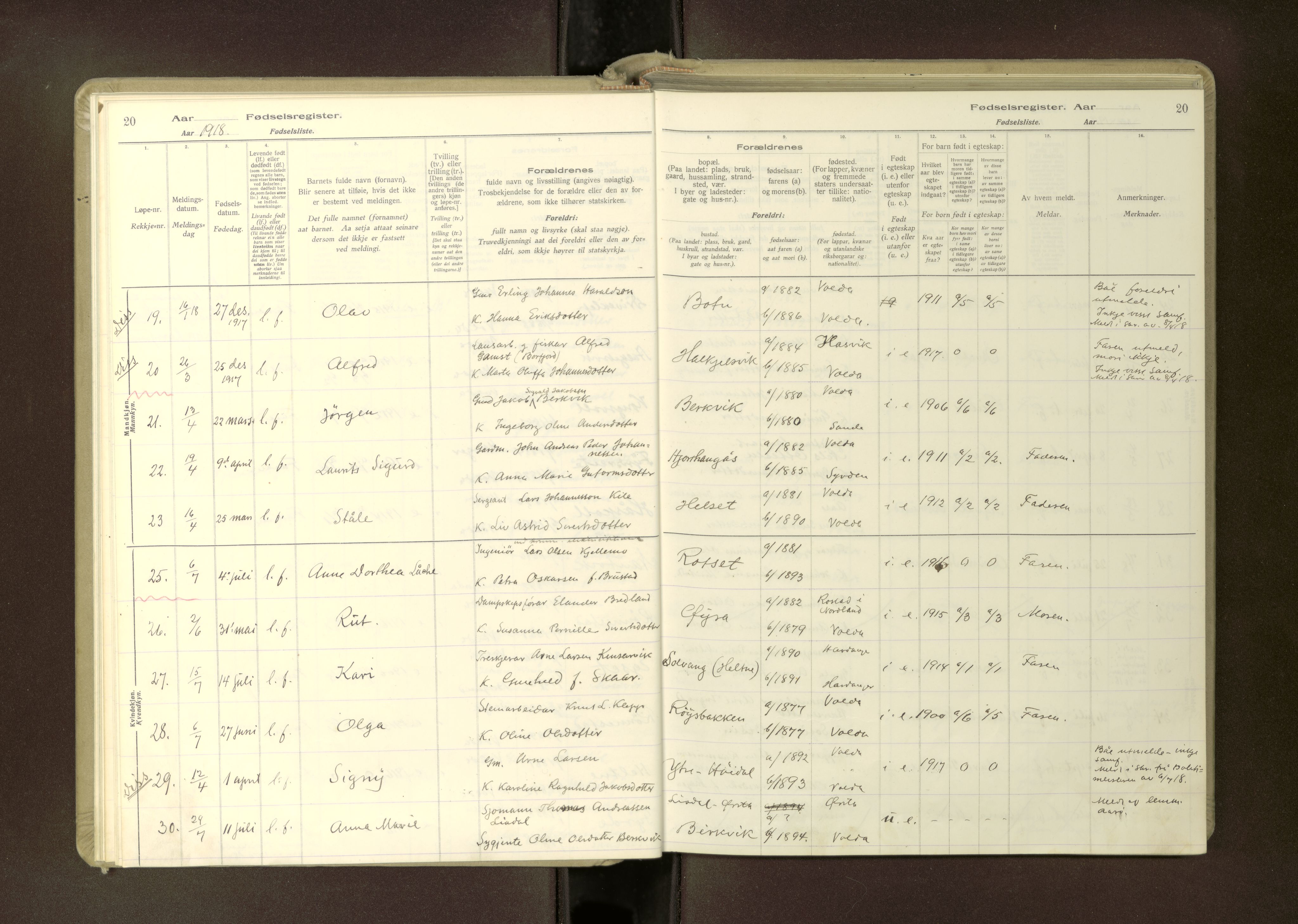Ministerialprotokoller, klokkerbøker og fødselsregistre - Møre og Romsdal, AV/SAT-A-1454/511/L0165: Birth register no. 511---, 1916-1937, p. 20