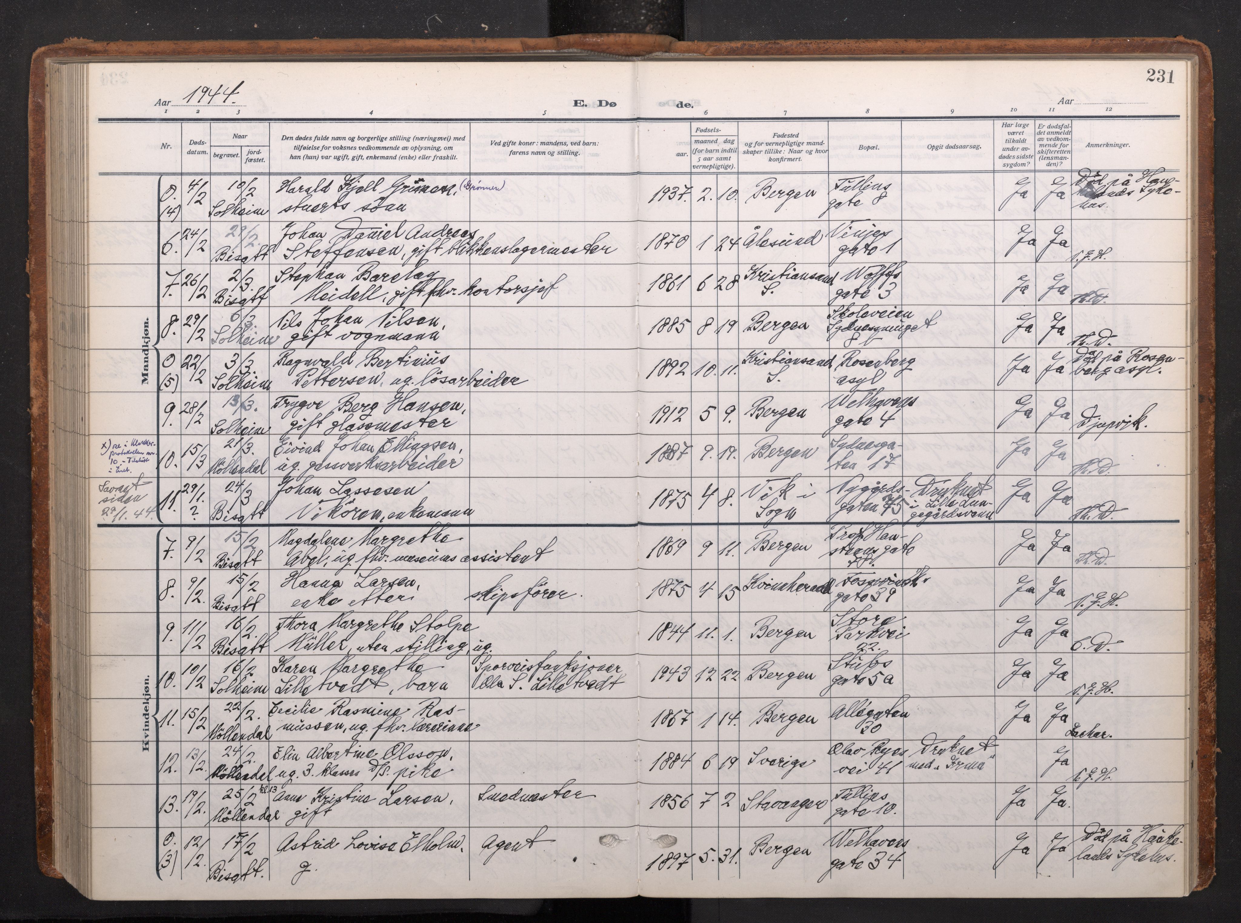 Johanneskirken sokneprestembete, AV/SAB-A-76001/H/Haa/L0020: Parish register (official) no. E 2, 1916-1951, p. 231