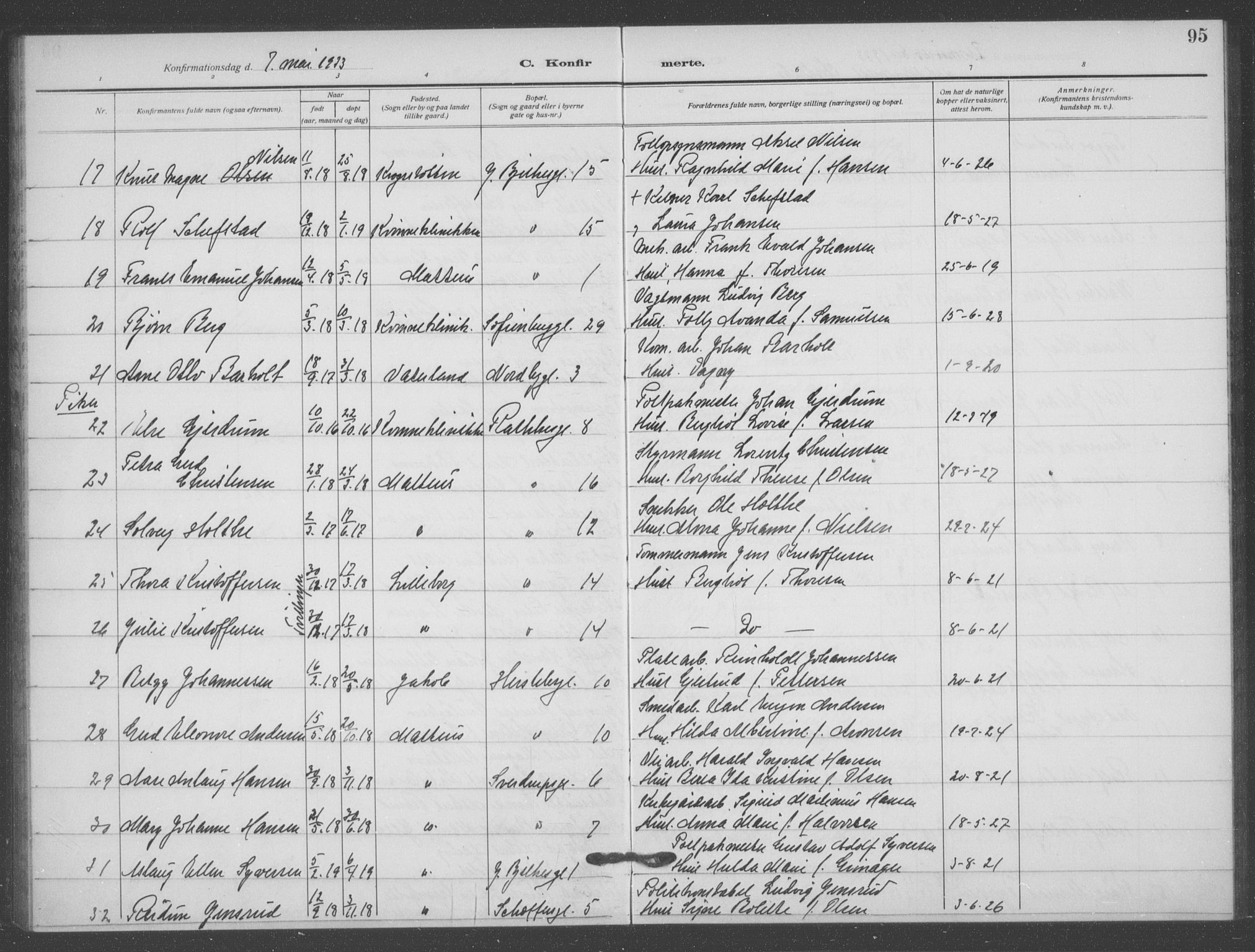Matteus prestekontor Kirkebøker, SAO/A-10870/F/Fa/L0002: Parish register (official) no. 2, 1917-1938, p. 95