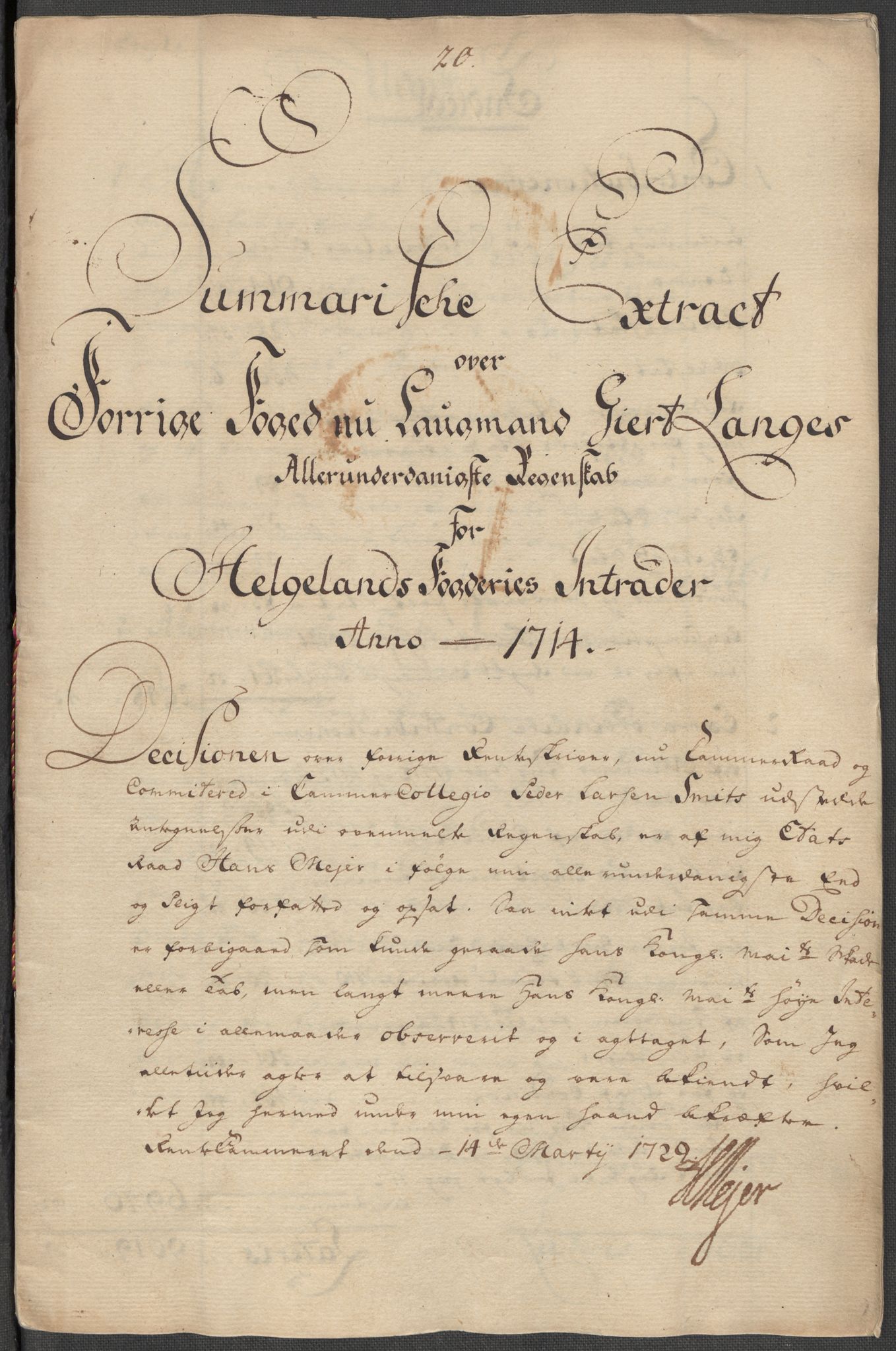 Rentekammeret inntil 1814, Reviderte regnskaper, Fogderegnskap, AV/RA-EA-4092/R65/L4513: Fogderegnskap Helgeland, 1714-1715, p. 14