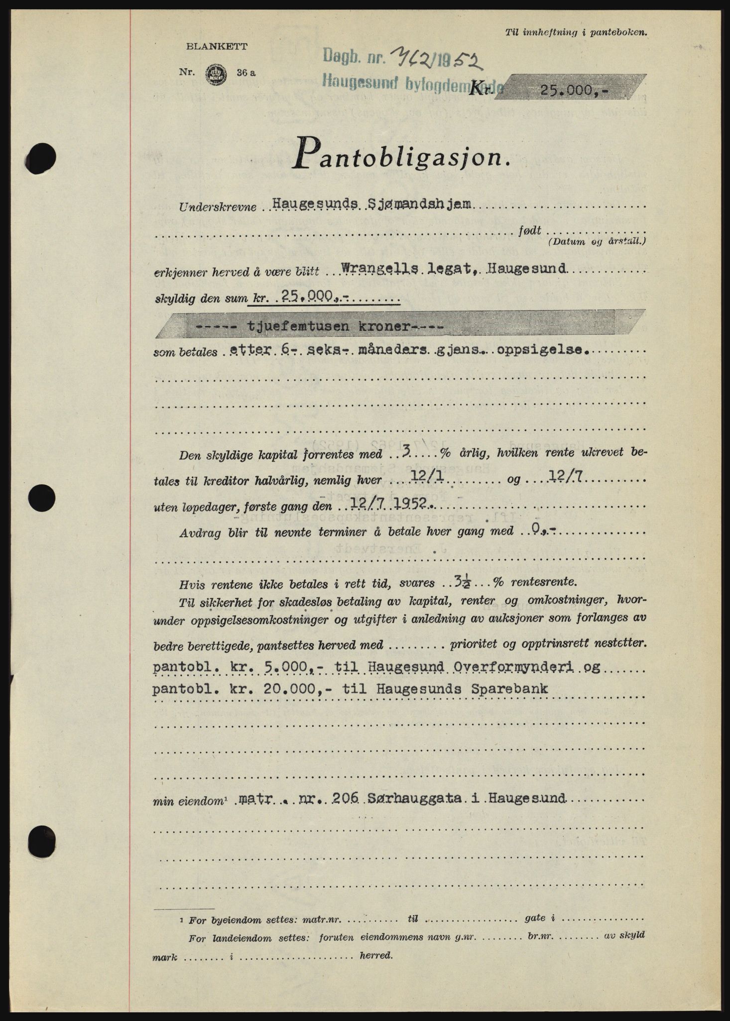 Haugesund tingrett, AV/SAST-A-101415/01/II/IIC/L0039: Mortgage book no. B 39, 1952-1953, Diary no: : 762/1952