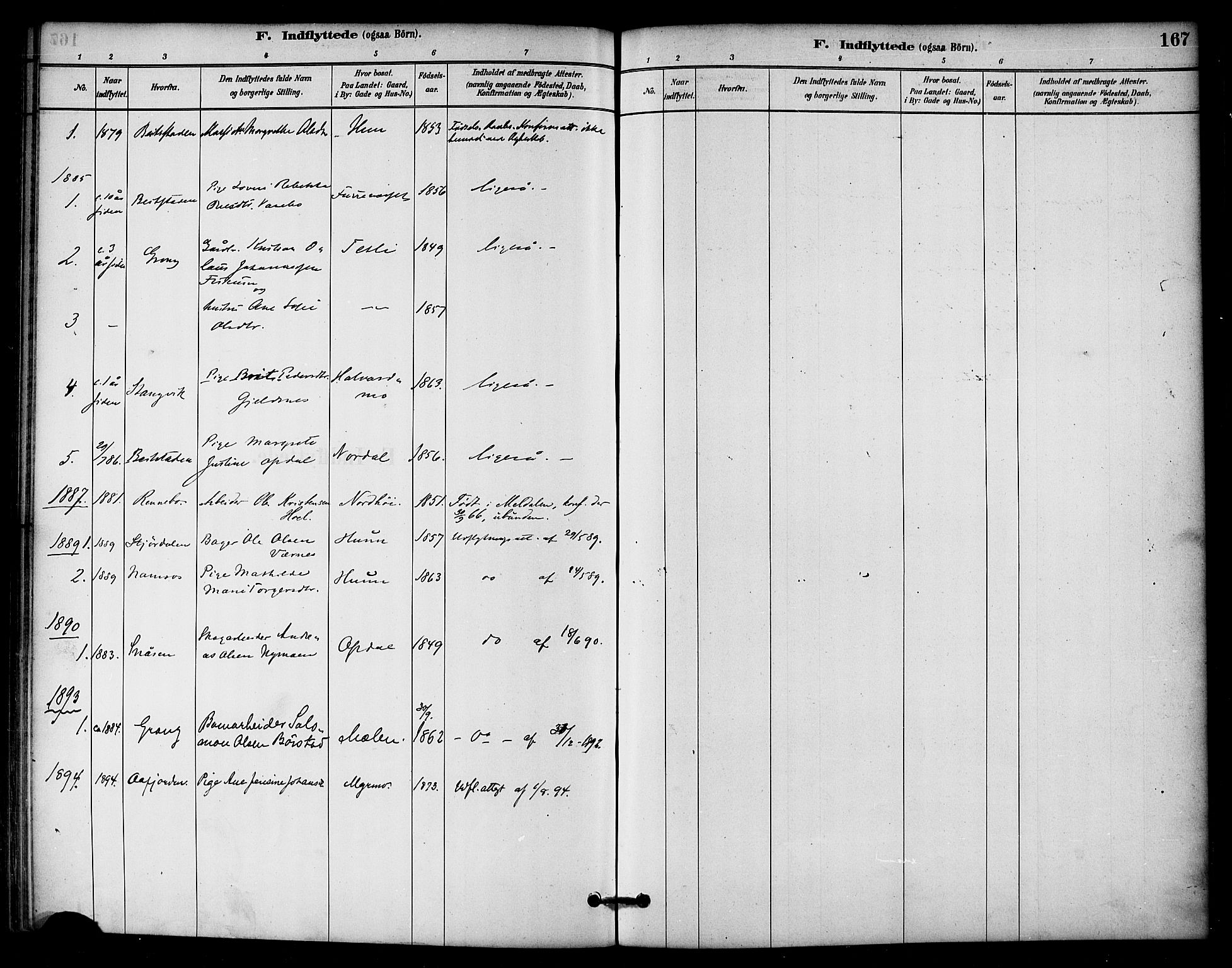Ministerialprotokoller, klokkerbøker og fødselsregistre - Nord-Trøndelag, SAT/A-1458/766/L0563: Parish register (official) no. 767A01, 1881-1899, p. 167