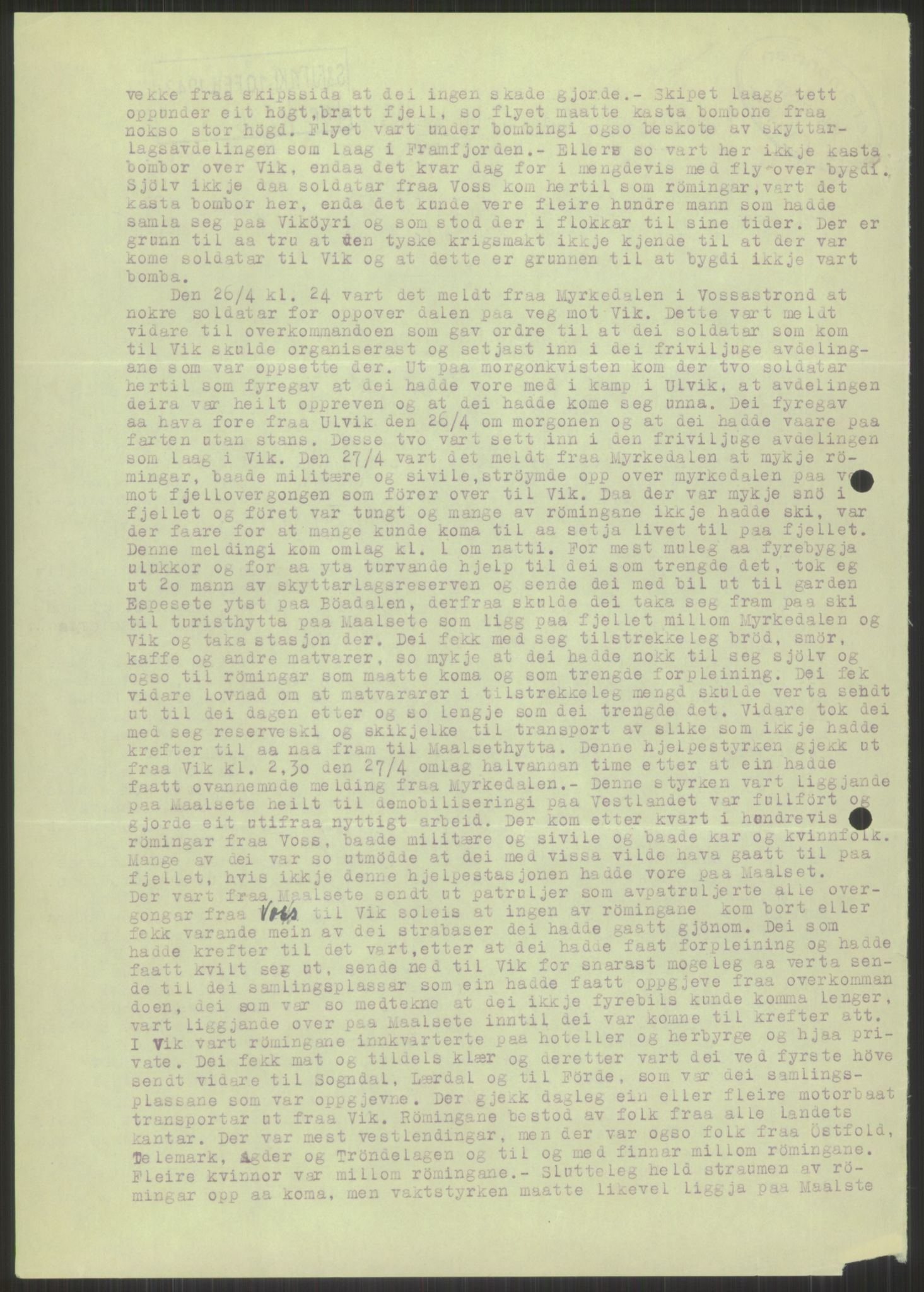 Forsvaret, Forsvarets krigshistoriske avdeling, AV/RA-RAFA-2017/Y/Ya/L0015: II-C-11-31 - Fylkesmenn.  Rapporter om krigsbegivenhetene 1940., 1940, p. 577