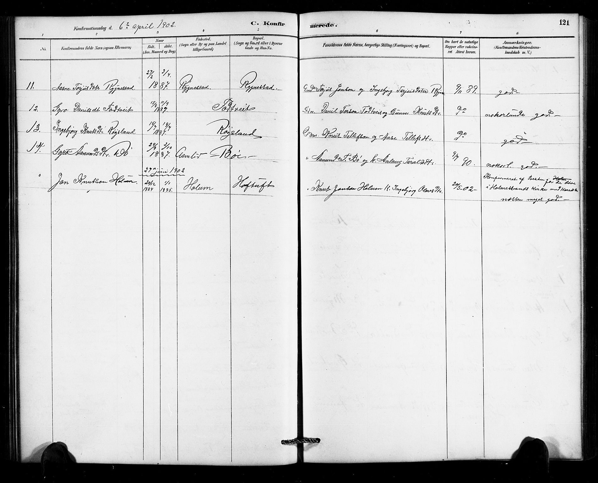 Valle sokneprestkontor, SAK/1111-0044/F/Fb/Fbc/L0004: Parish register (copy) no. B 4, 1890-1928, p. 121