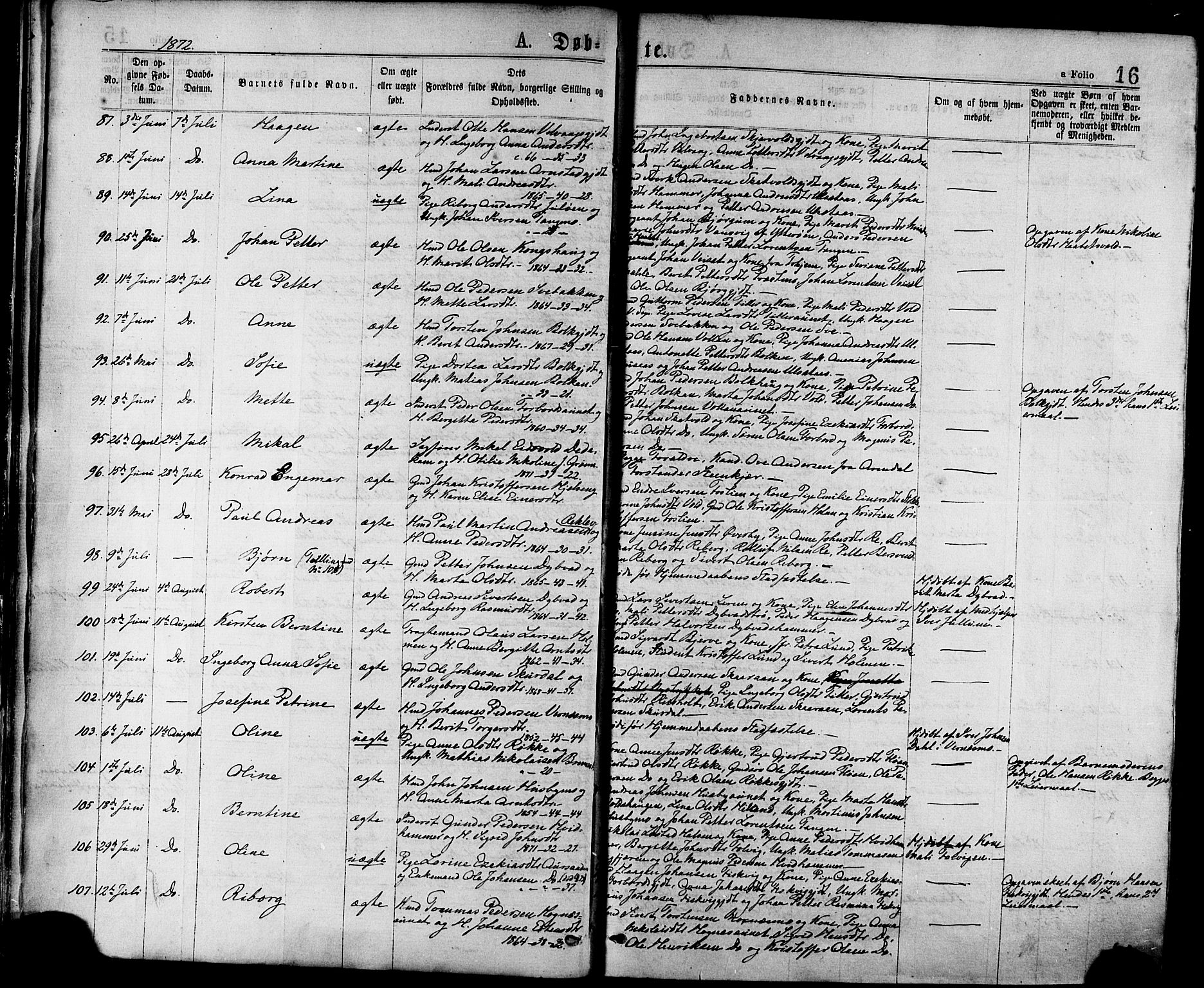 Ministerialprotokoller, klokkerbøker og fødselsregistre - Nord-Trøndelag, SAT/A-1458/709/L0076: Parish register (official) no. 709A16, 1871-1879, p. 16