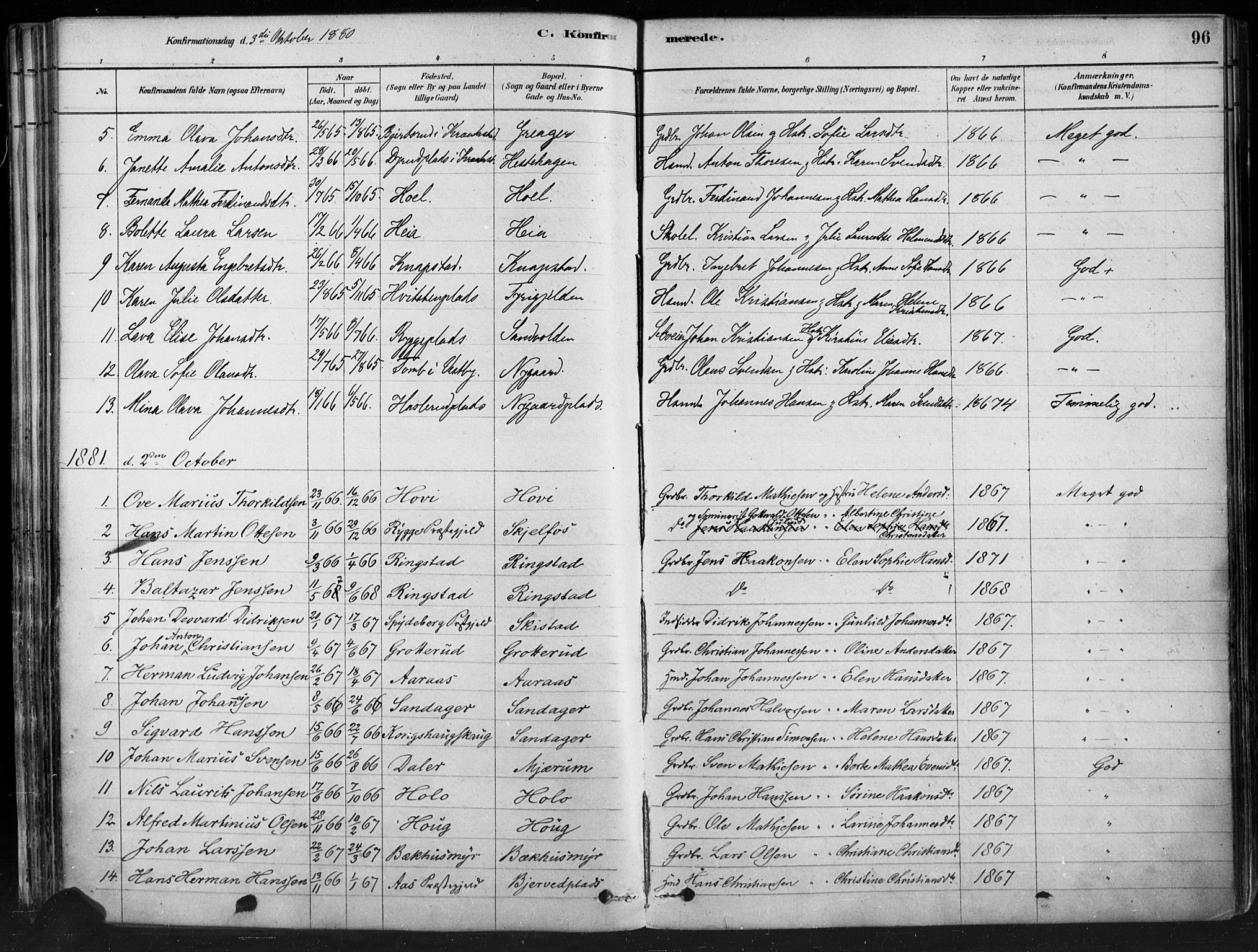 Hobøl prestekontor Kirkebøker, SAO/A-2002/F/Fa/L0005: Parish register (official) no. I 5, 1878-1904, p. 96