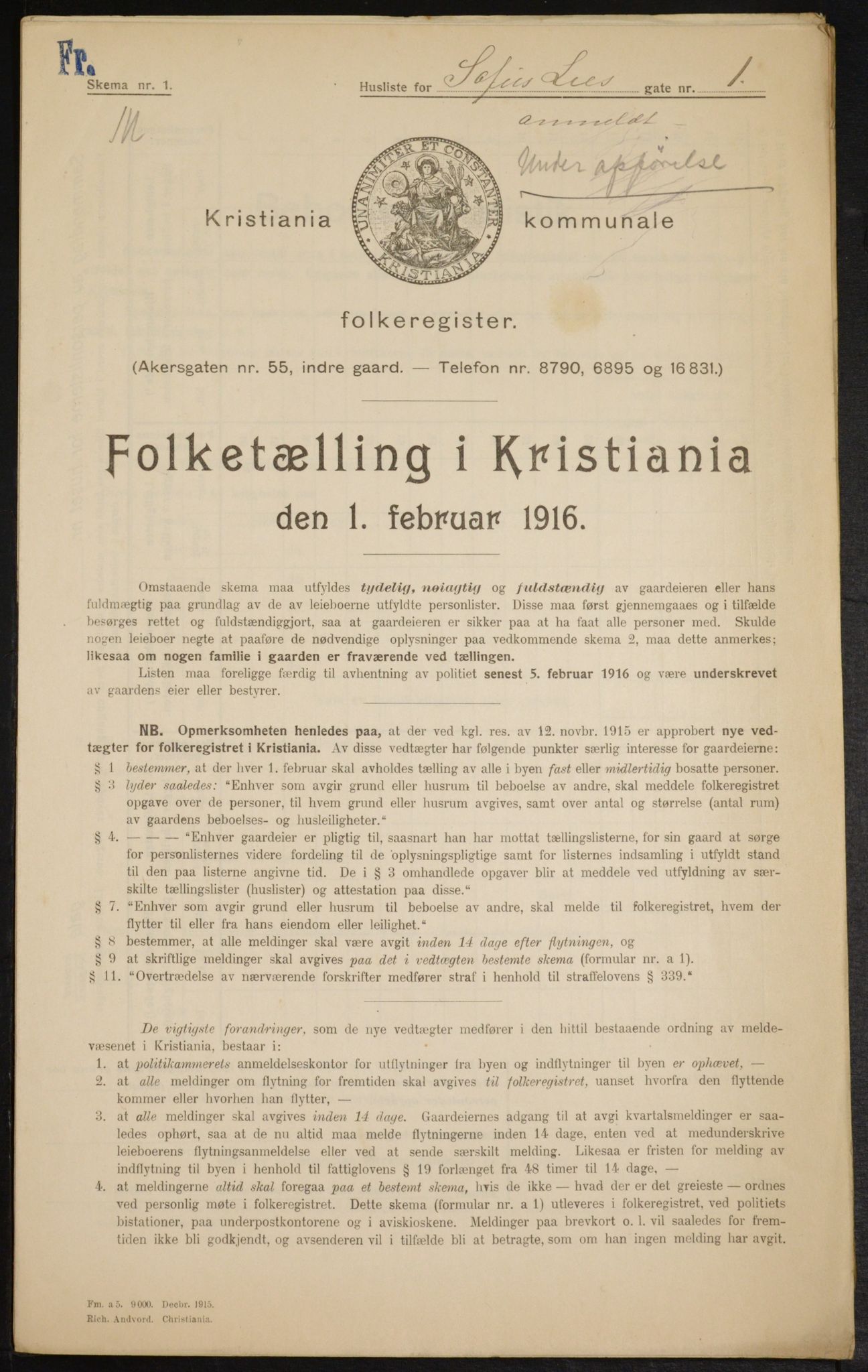 OBA, Municipal Census 1916 for Kristiania, 1916, p. 102257