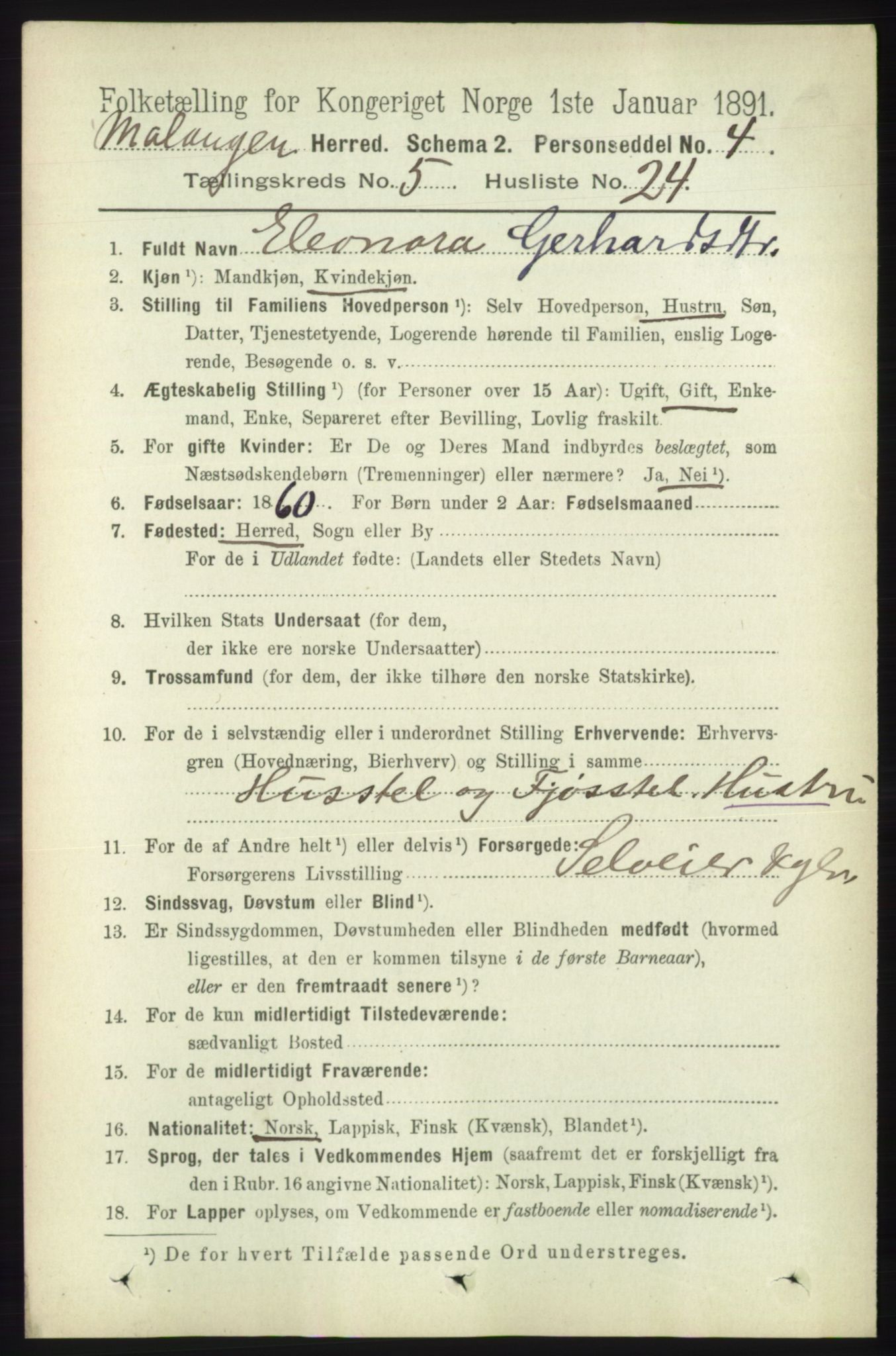 RA, 1891 census for 1932 Malangen, 1891, p. 1712