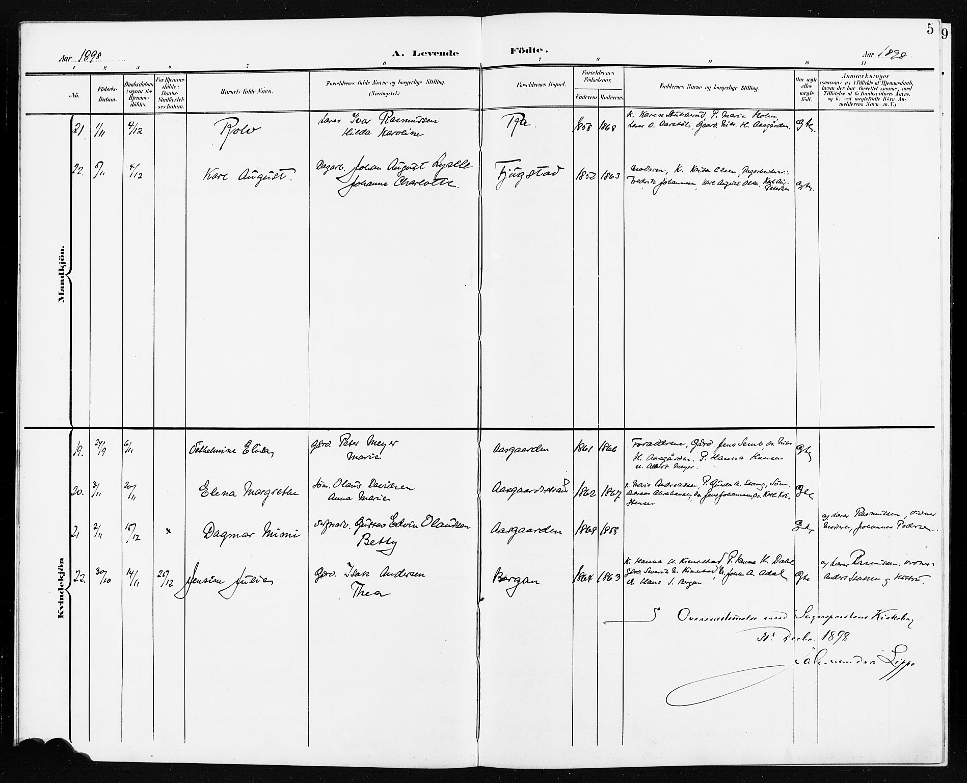 Borre kirkebøker, AV/SAKO-A-338/G/Ga/L0005: Parish register (copy) no. I 5, 1898-1910, p. 5