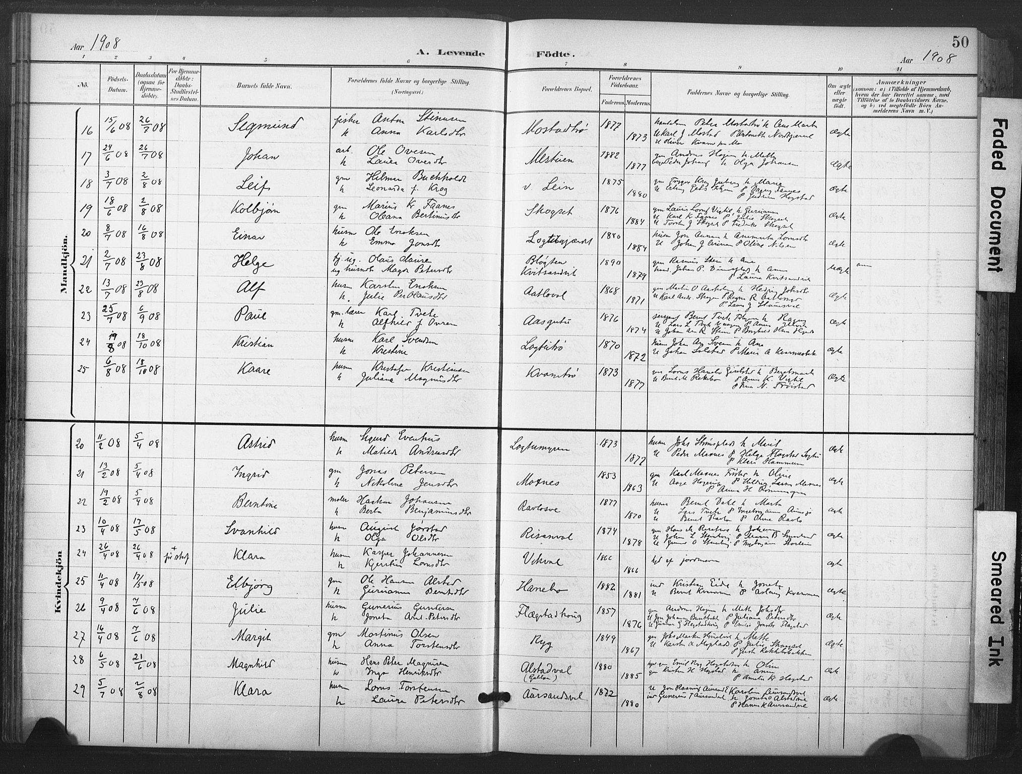 Ministerialprotokoller, klokkerbøker og fødselsregistre - Nord-Trøndelag, AV/SAT-A-1458/713/L0122: Parish register (official) no. 713A11, 1899-1910, p. 50