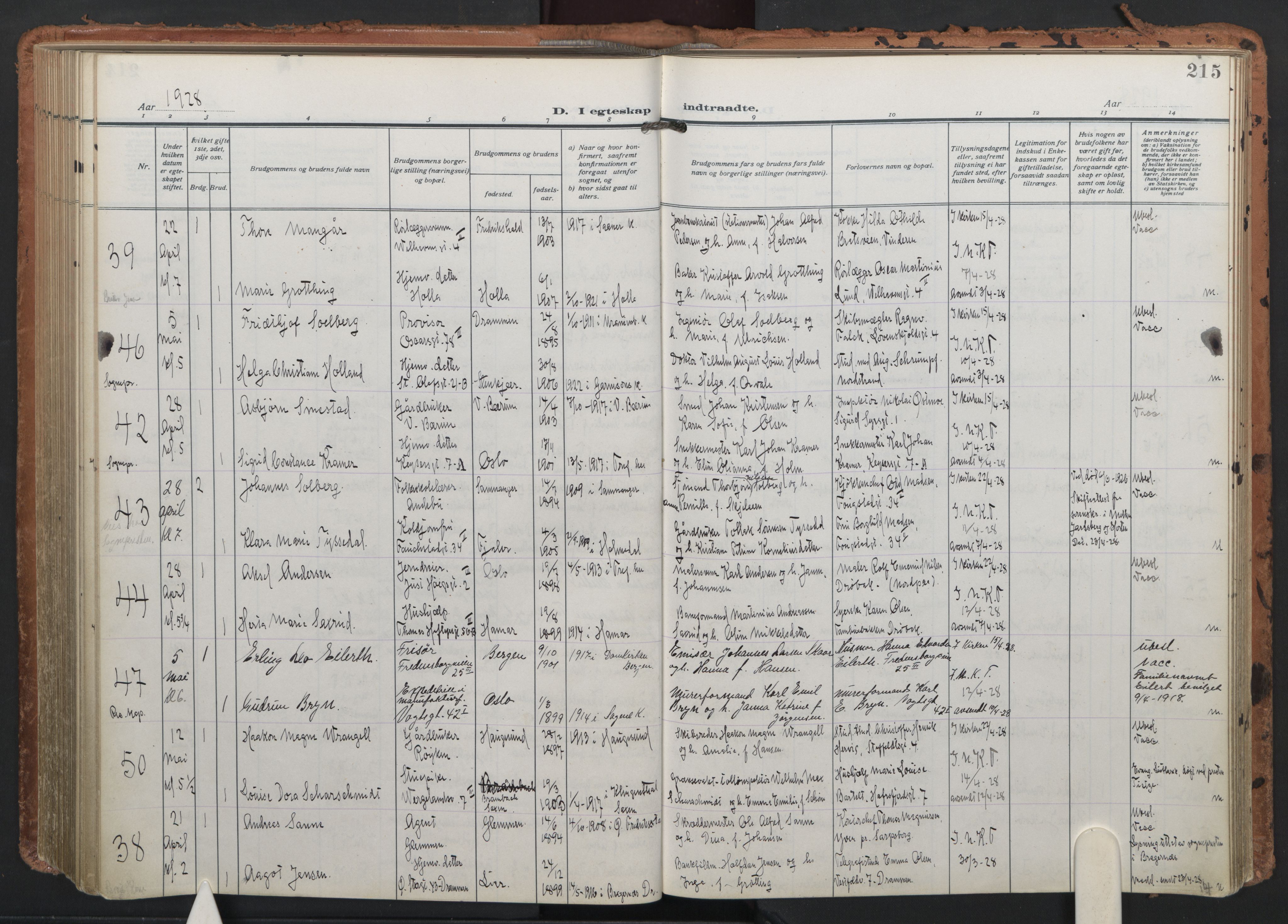 Trefoldighet prestekontor Kirkebøker, AV/SAO-A-10882/F/Fc/L0008: Parish register (official) no. III 8, 1920-1932, p. 215