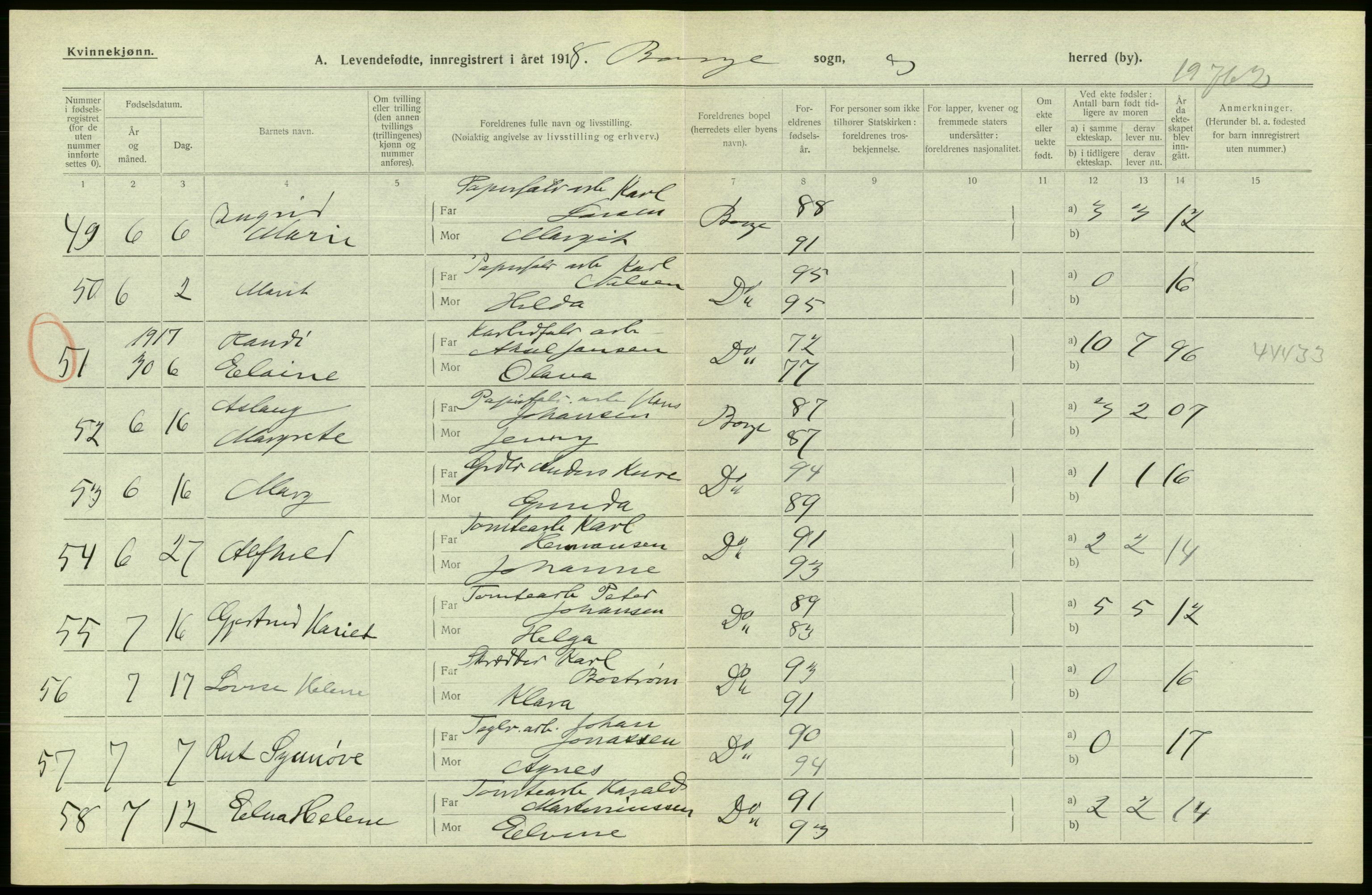 Statistisk sentralbyrå, Sosiodemografiske emner, Befolkning, AV/RA-S-2228/D/Df/Dfb/Dfbh/L0001: Østfold fylke: Levendefødte menn og kvinner. Bygder., 1918, p. 564