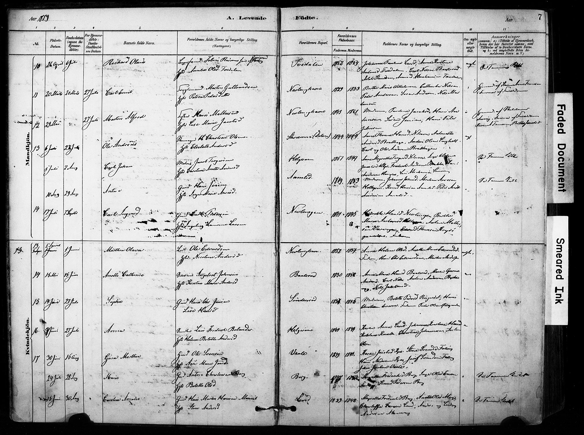 Brunlanes kirkebøker, AV/SAKO-A-342/F/Fb/L0001: Parish register (official) no. II 1, 1878-1899, p. 7